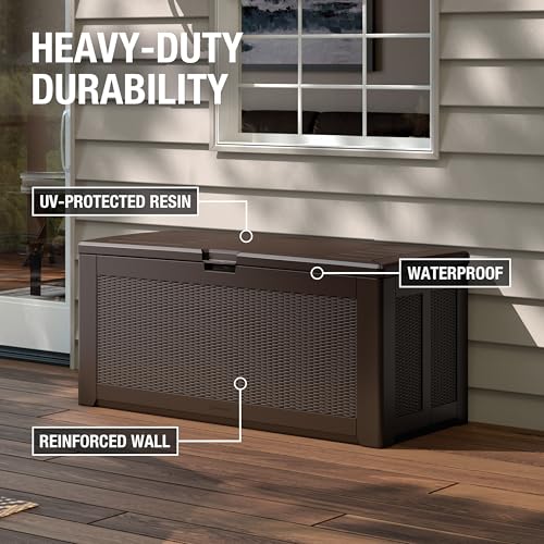 Rubbermaid Extra Large Resin Outdoor Storage Deck Box (134 Gal), Weather Resistant, Gray, Deck Organization for Home/Backyard/Pool Chemicals/Toys/Garden Tools/Porch/Patio Cushions