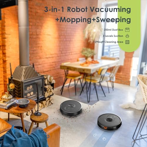 Robot Vacuum and Mop Combo, 3 in 1 Mopping Robotic Vacuum with Schedule, App/Bluetooth/Alexa, 1600Pa Max Suction, Self-Charging Robot Vacuum Cleaner, Slim, Ideal for Hard Floor, Pet Hair,Carpet