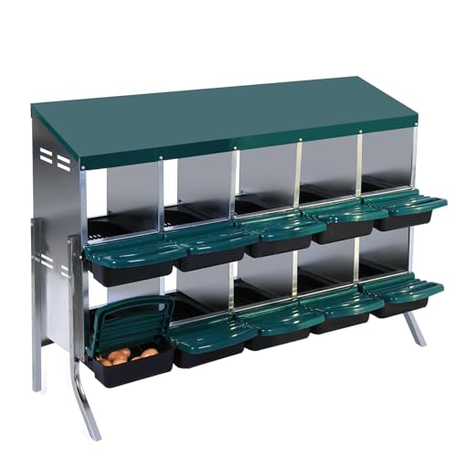 Chicken Nesting Box, 10 Hole 2 Layer Hen Nest Box with Legs, Roll Away Eggs Laying Boxes,Cleanable Pull Out Hen Roosting Boxes