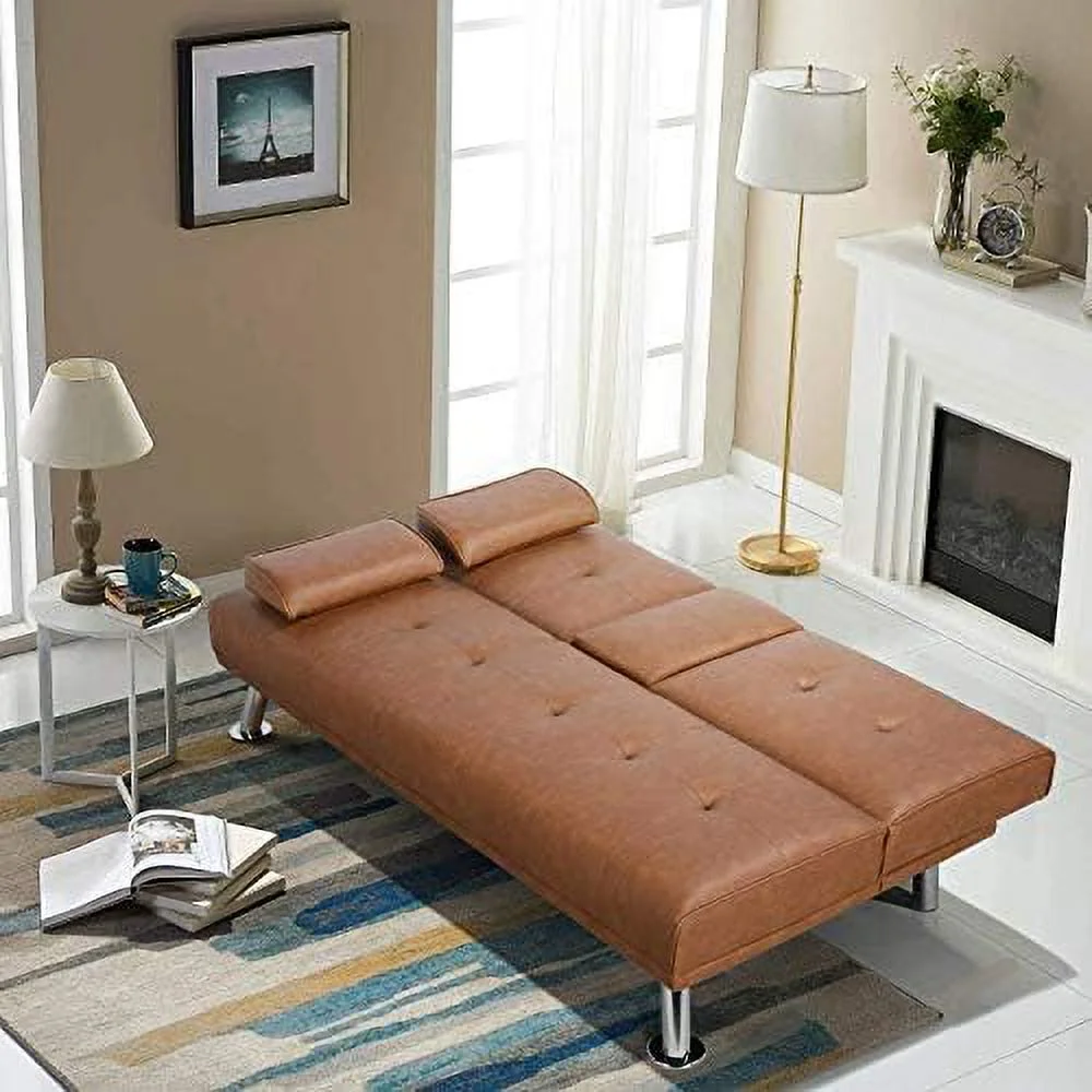 SJOPLMN Convertible Sofa Bed Adjustable Couch Sleeper Modern Faux Leather Home Recliner Reversible Loveseat Folding Daybed Guest Bed  Removable Armrests  Cup Holders  3 Angles  772lb Capa - Curated Treasures Market
