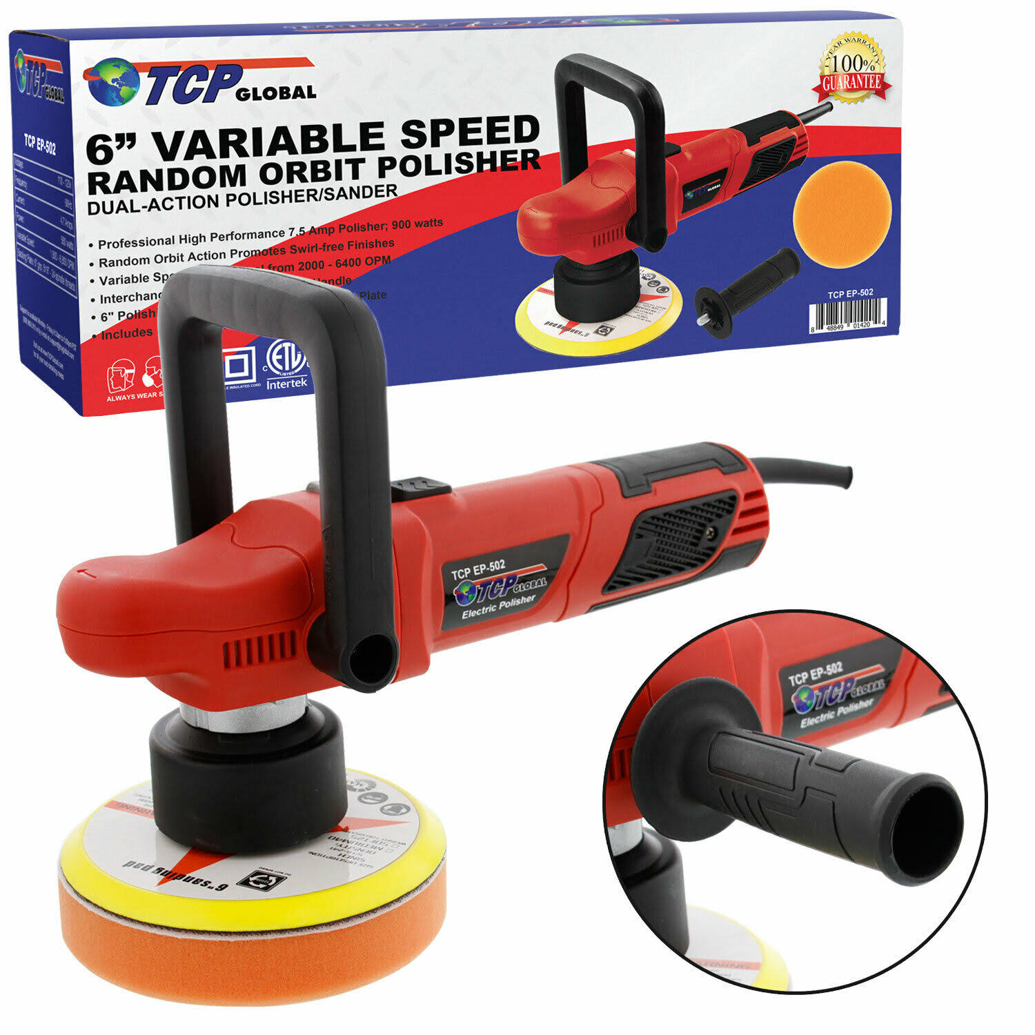 TCP Global 6 inch Variable Speed Random Orbit Dual-Action Polisher; Professional High Performance Buff, Polish u0026 Detail Car
