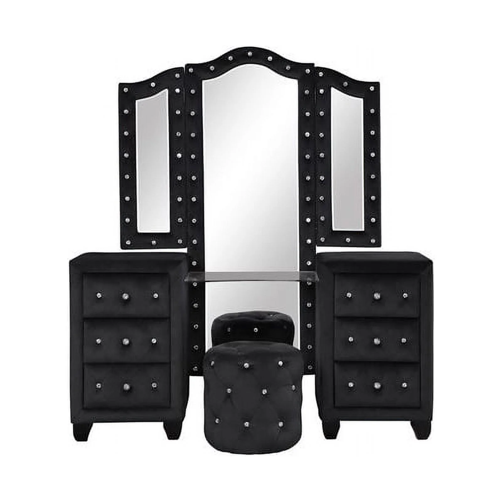 Sophia Queen 4 Pc Vanity Upholstery Bedroom Set Made With Wood in Black