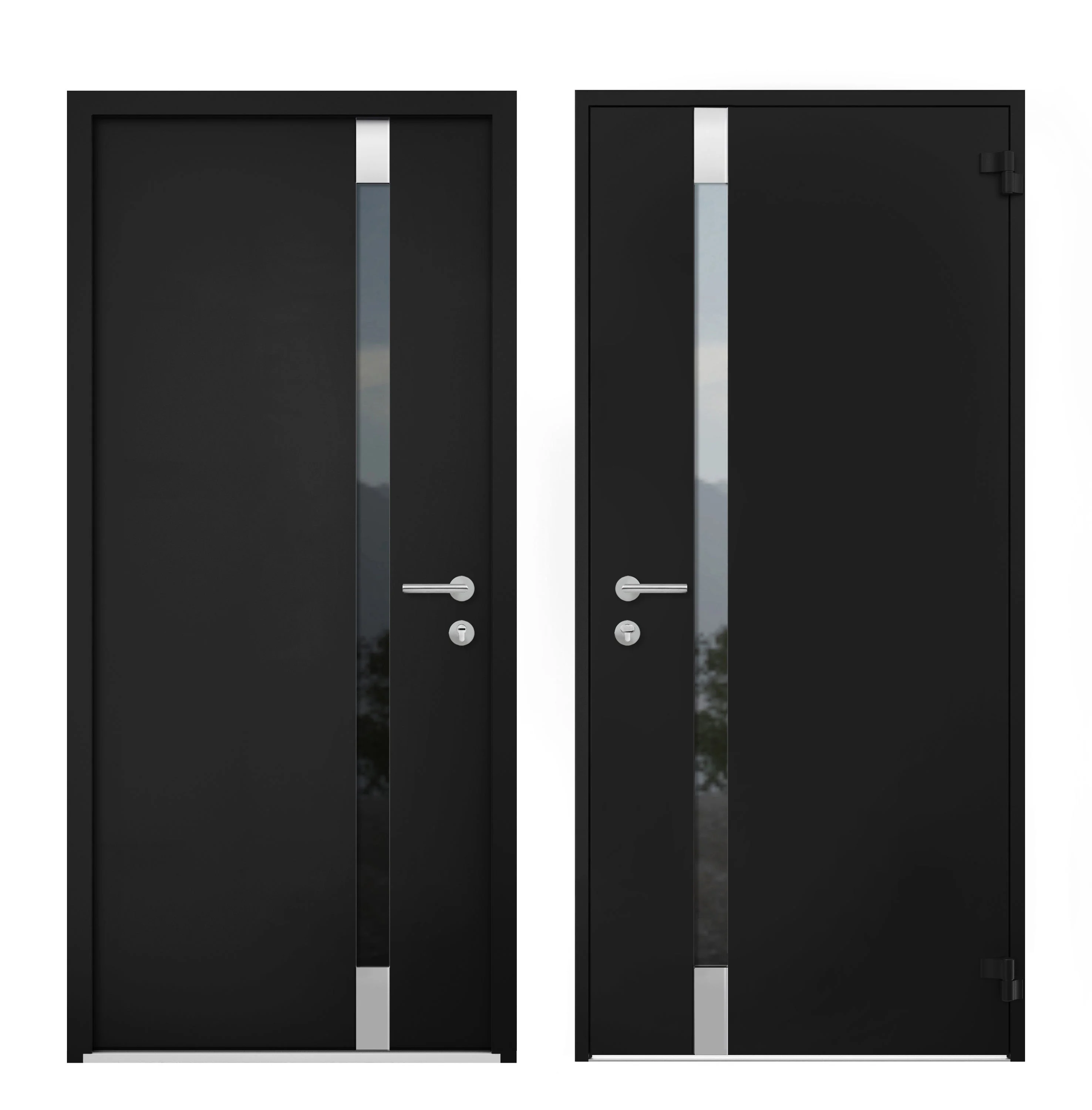 Front Exterior Prehung Steel Door / Cynex 6777 Black / 2 Side Exterior Windows / Stainless Inserts Single Modern Painted-W16+36+16" x H80"-Right-hand Inswing
