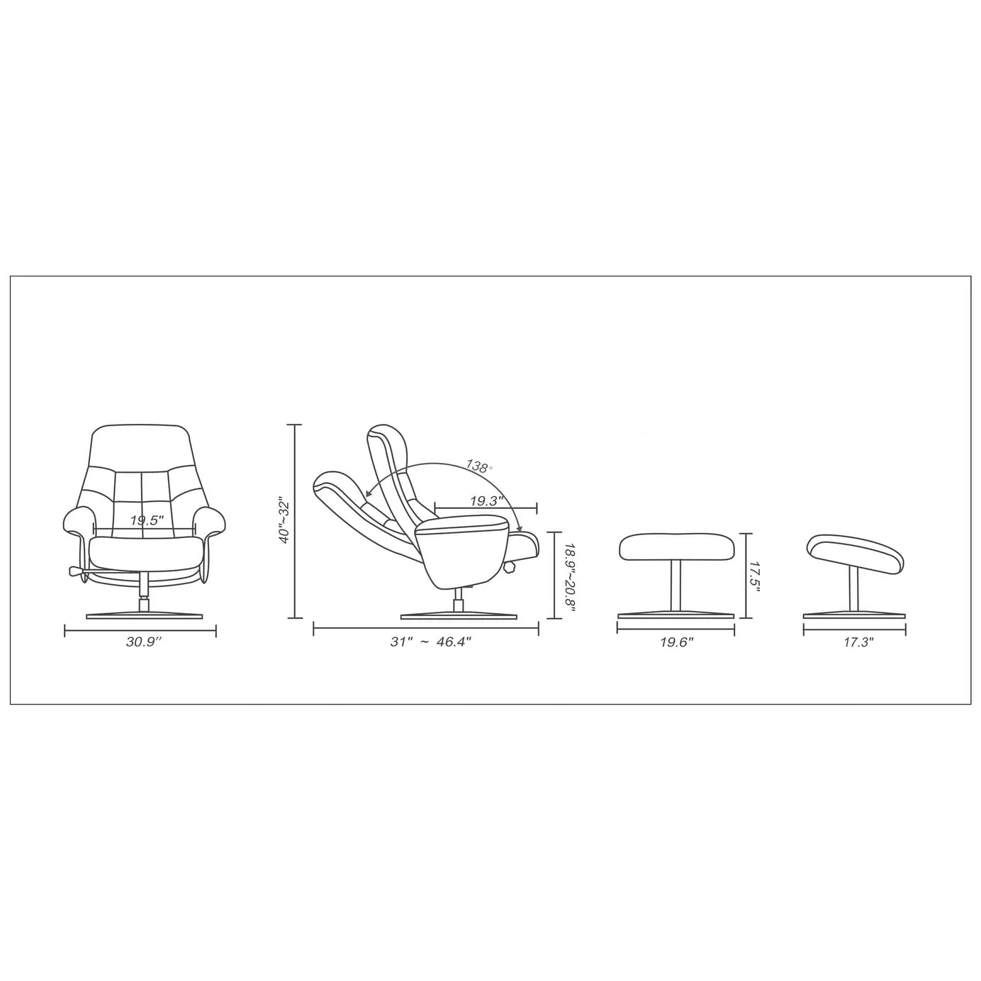 Copper Grove  Caret Top Grain Leather Recliner and Ottoman White