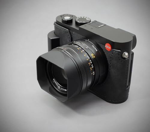 LIM'S Genuine Italy Leather Camera Half Case Metal Grip Dovetail Plate Handmade for Leica Q3 Q3 43 [All Black]