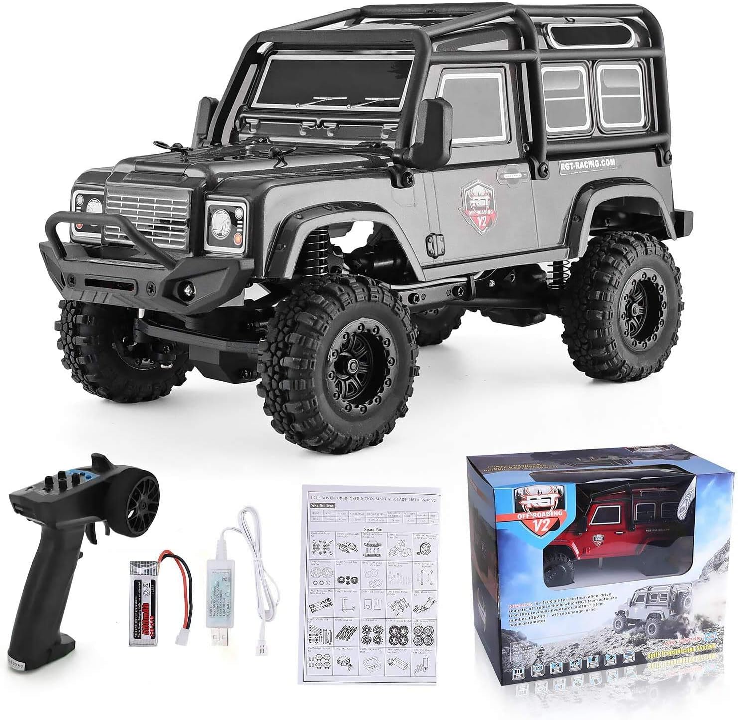 RGT RC Crawler 1:24 Scale 4WD Off Road RC Car Mini Monster Truck Hobby Crawler Cruiser RTR 4X4 Waterproof Rock Crawler Red