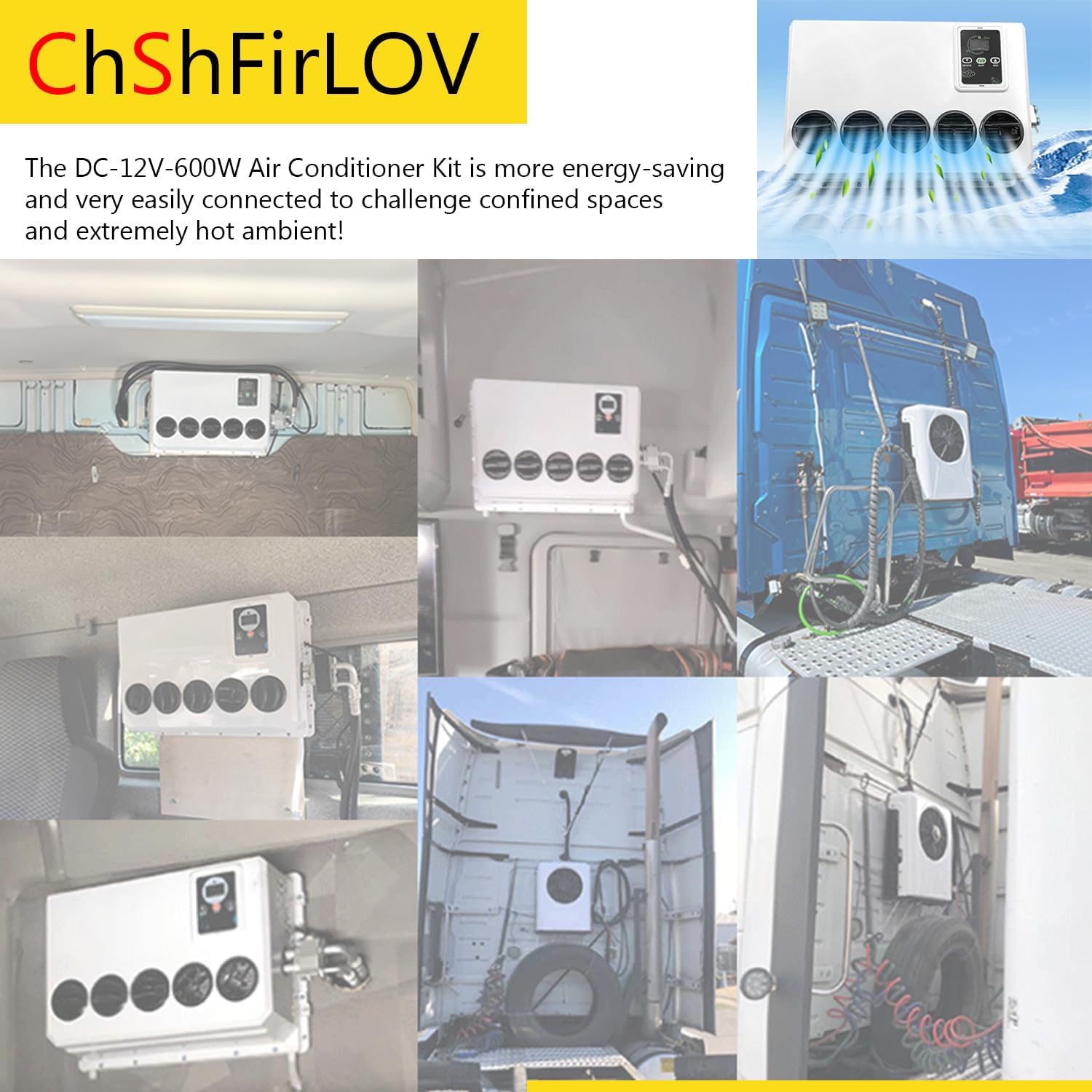Low Noise Split 12V DC 800W Truck Parking Air Conditioner For Cab Truck Bus RV Caravan Semi-Truck Trailer Camper Pickup Motorhome Fast Cooling High Efficiency more energy-saving 10000 BTU