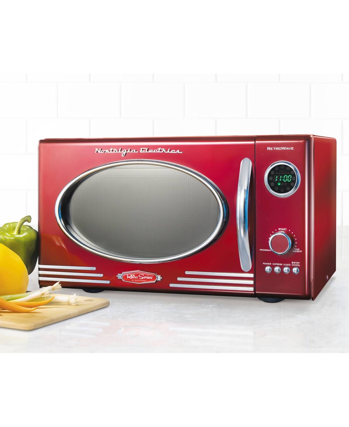 Nostalgia RMO4RR Retro Large 0.9 Cu ft Countertop Microwave Oven Metallic Red