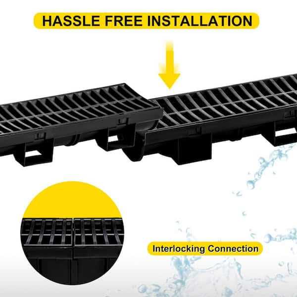 VEVOR Trench Drain System Channel Drain with Plastic Grate 5.8x3.1 inch Hdpe Drainage Trench - Shop Hardware Tools Online Store
