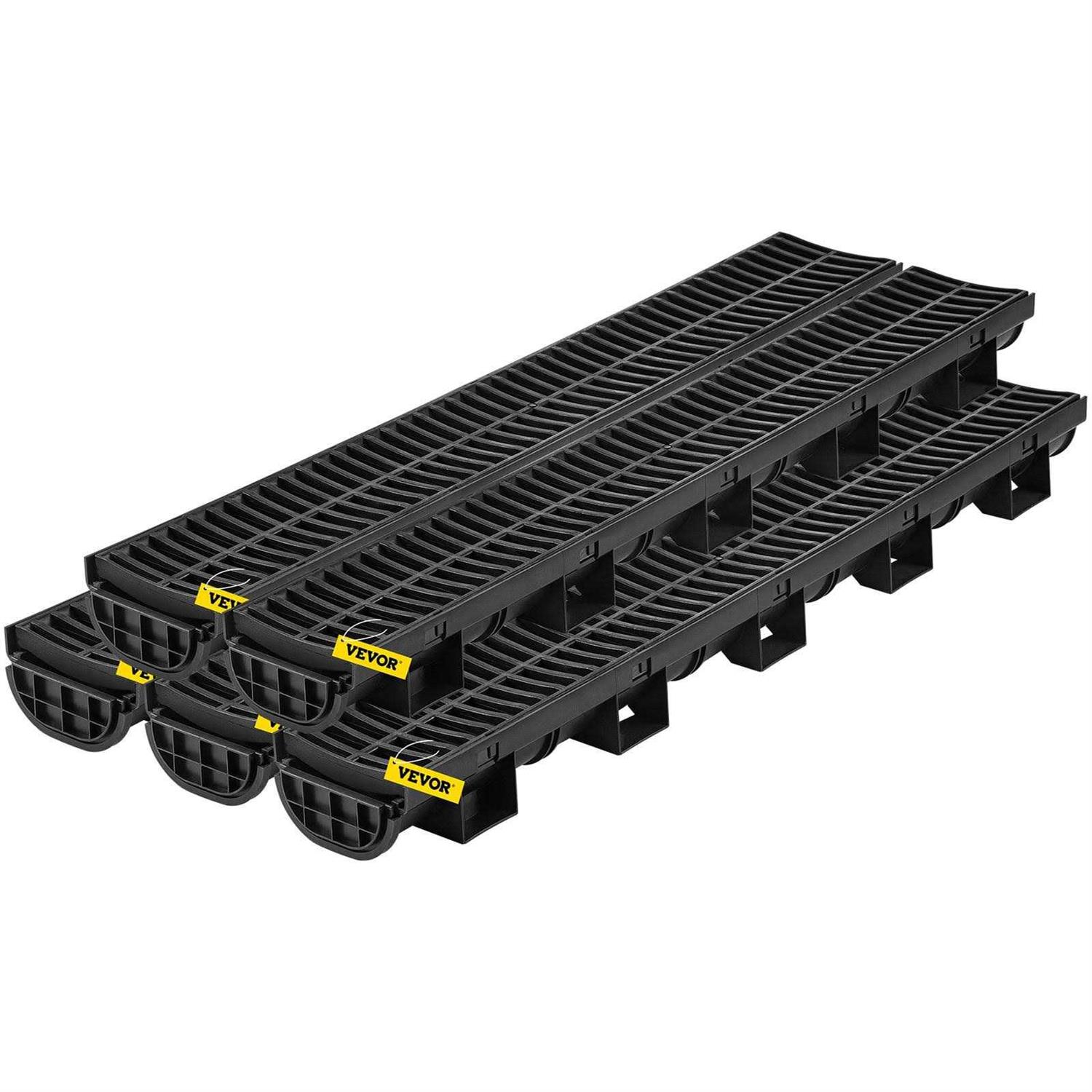 VEVOR Trench Drain System Channel Drain with Plastic Grate 5.8x3.1 inch Hdpe Drainage Trench - Shop Hardware Tools Online Store