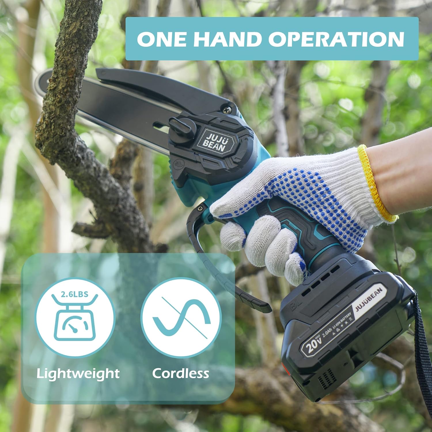 Mini Chainsaw 6 Inch Cordless, Battery Chainsaw with Charger, Handheld Chainsaw of Lightweight, Electric Chainsaw as Tree Trimmer Branch Cutter (2 Rechargeable Batteries Included)