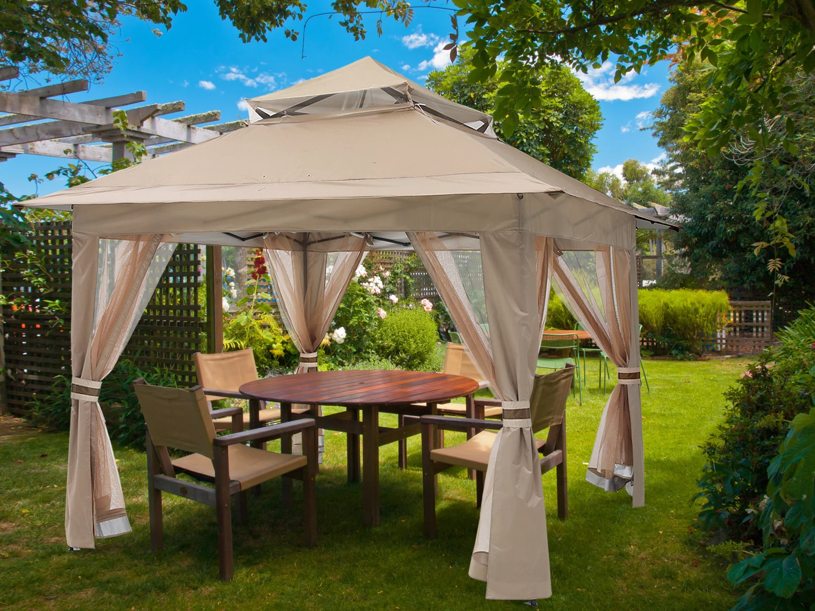ABCCANOPY 13'x13' Gazebo Tent Outdoor Pop up Gazebo Canopy Shelter with Mosquito Netting, Khaki