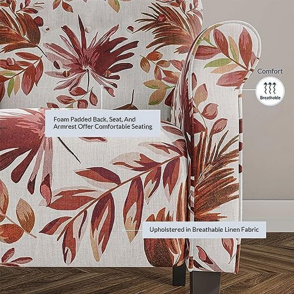 KHBIULIFE Modern Accent Chair for Living Room  High Back Floral Armchair with Wooden Legs  Upholstered Wingback Side Chair Padded Armrest Single Sofa for Living Room  Bedroom - Allston (G