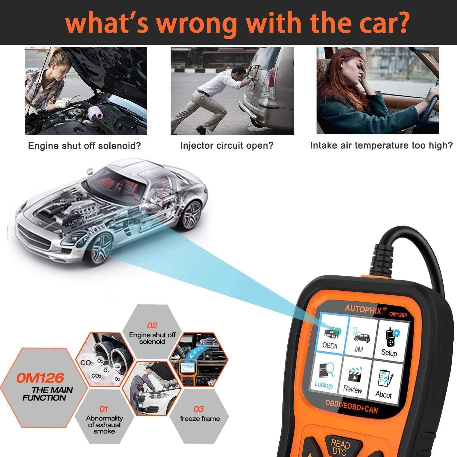 AUTOPHIX OBD2 Scanner Enhanced OM126P Vehicle Code Reader Auto Diagnostic Check Engine Light for All OBDII Car After 1996[Upgrade Version] Pack of 2