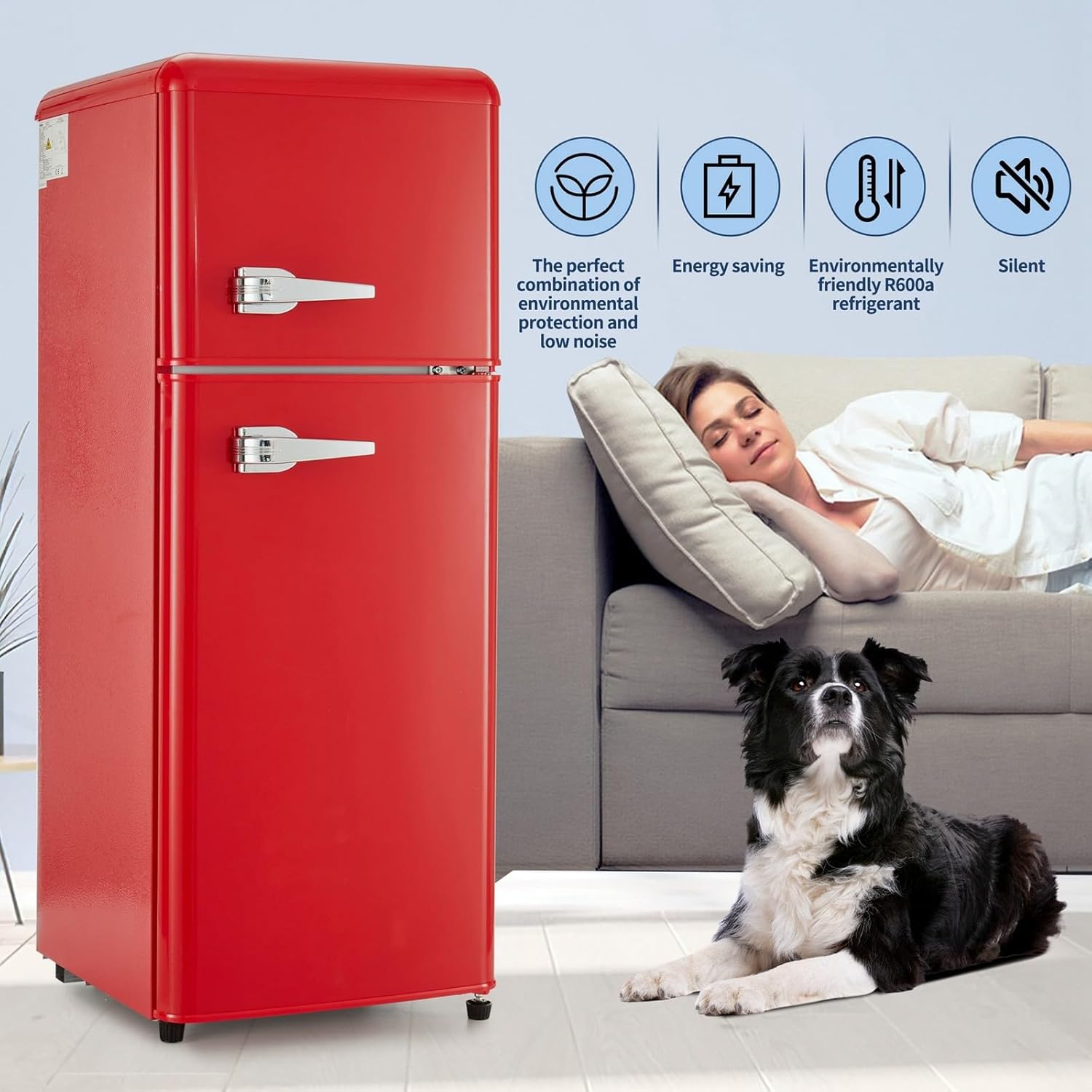 Retro Mini Red Fridge with Freezer - 4.5 Cu.ft, Smart Temp Management for Bedroom, Office, Dorm, RV, Apartment. Adjustable Thermostat, Stylish 2-Door Design.