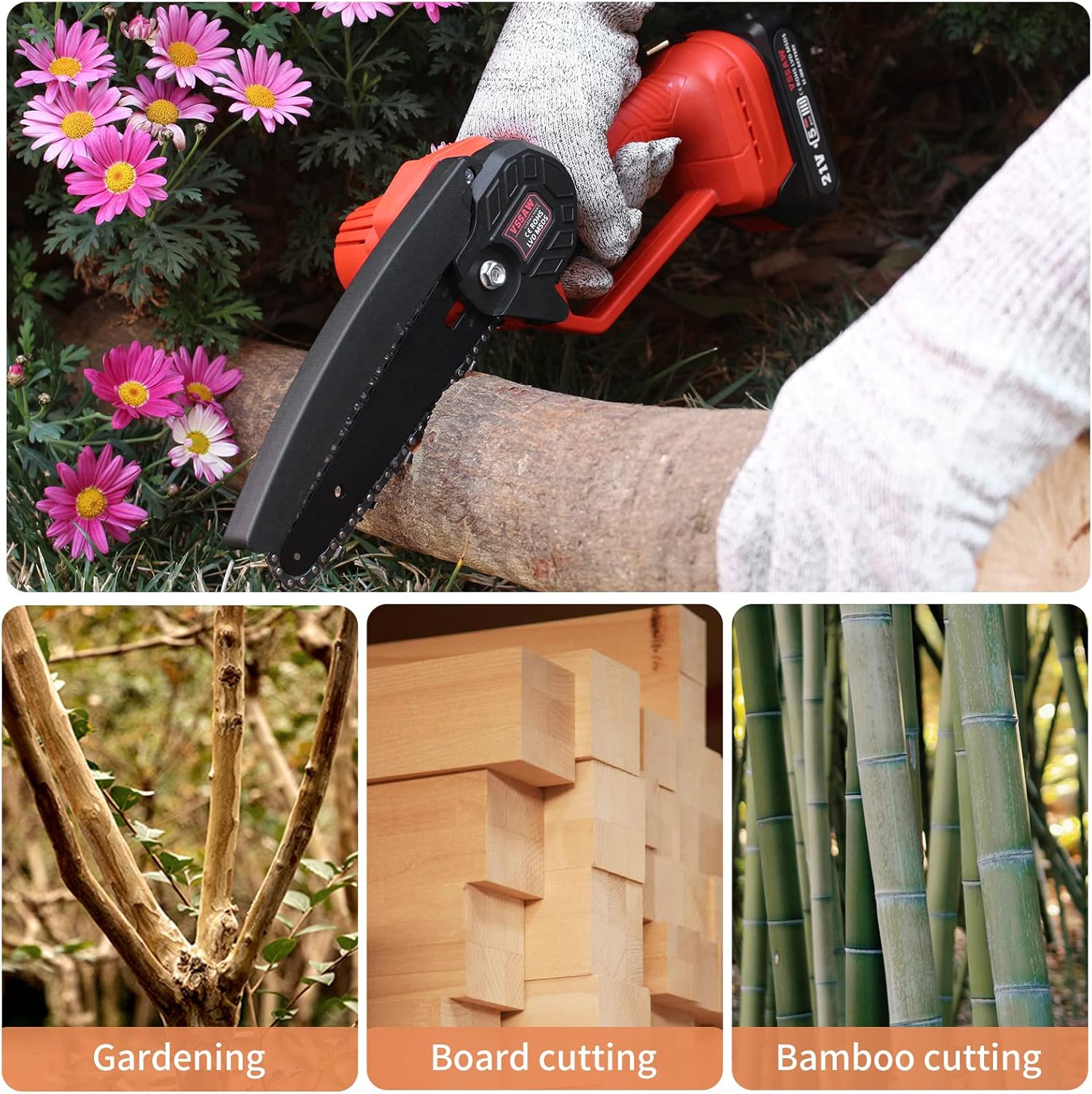 Mini Chainsaw Cordless Brushless, VSSAW 6 inch Battery Power Chain Saw, Portable Handheld Small Chainsaw with Security Lock for Tree Trimming Garden Pruning Branch Wood Cutting Pack of 2