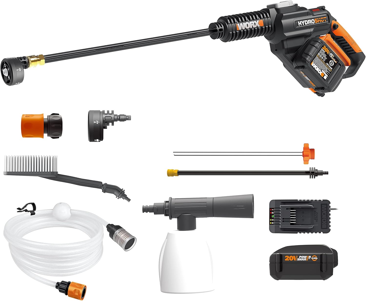 WORX 20V Cordless Pressure Washer, Portable Power Hydroshot Cleaner w/ Accessories, Battery & Charger, Suitable for Car Washing & Surface Cleaning w/ 5-in-1 Adjustable Nozzle,WG625.4
