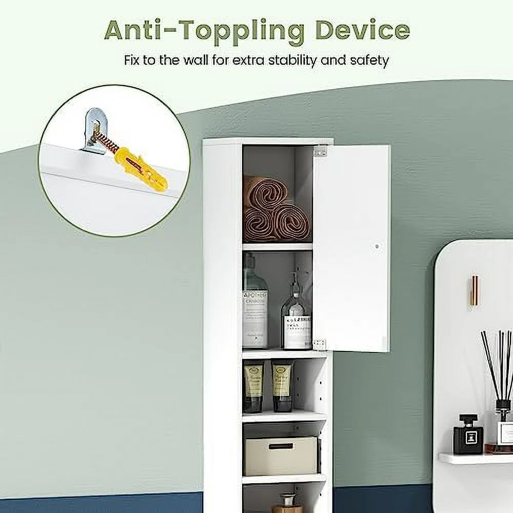 ZFGSUIJN Tall Slim Bathroom  Cabinet  71" Freestanding Bathroom Cabinet w/ 2 Doors  1 Drawer &amp; 5 Adjustable Shelves  Floor Narrow Tower Cabinet for Small Spaces  8" x 8" x - Curated Treasures Market