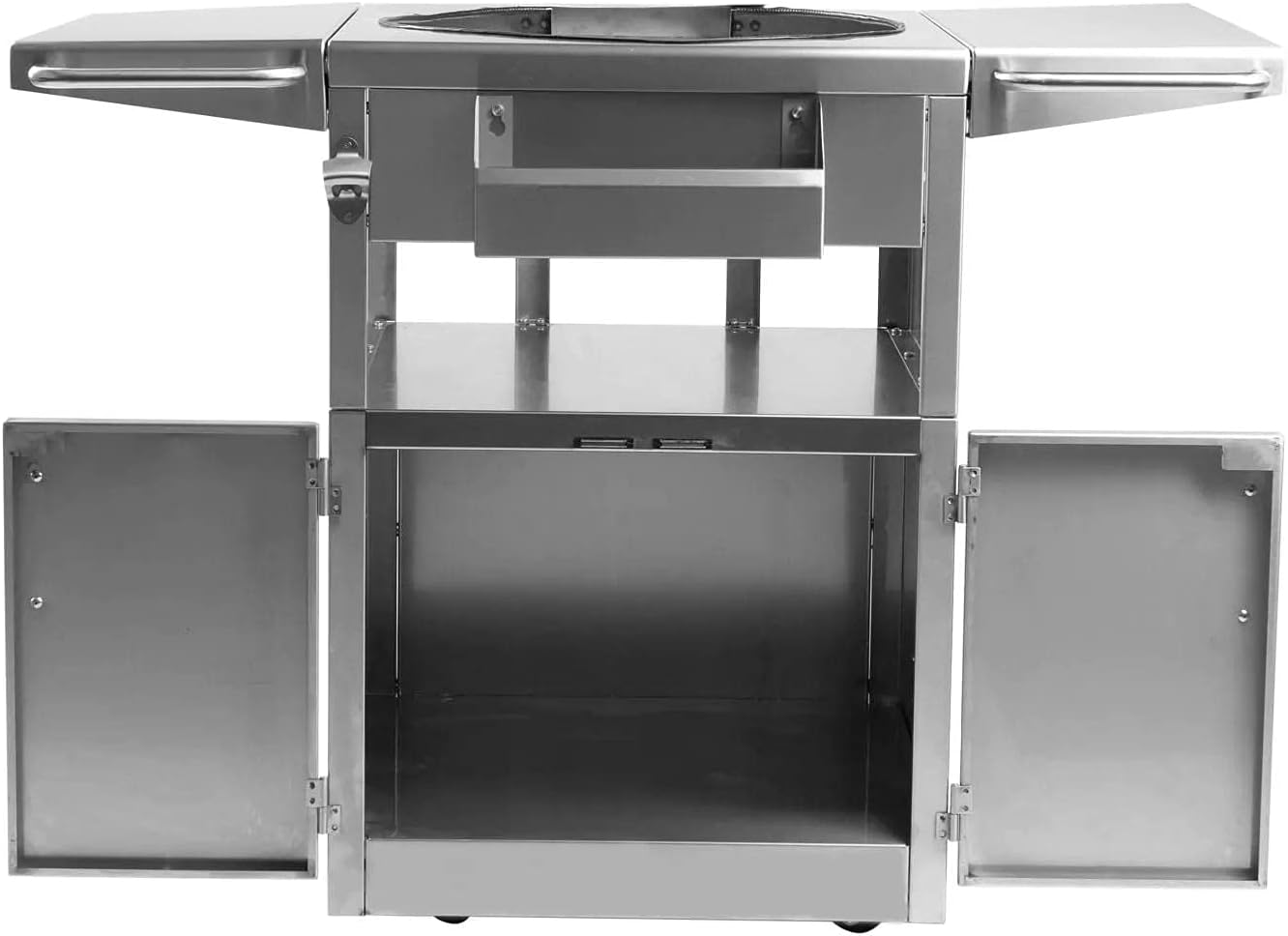 BBQGUYS Signature Stainless Steel Grill Cart for 18-Inch Kamado Grill - Fits The Blaze Kamado, Big Green Egg Large, & Kamado Joe Classic - BBQ-KGC-SS