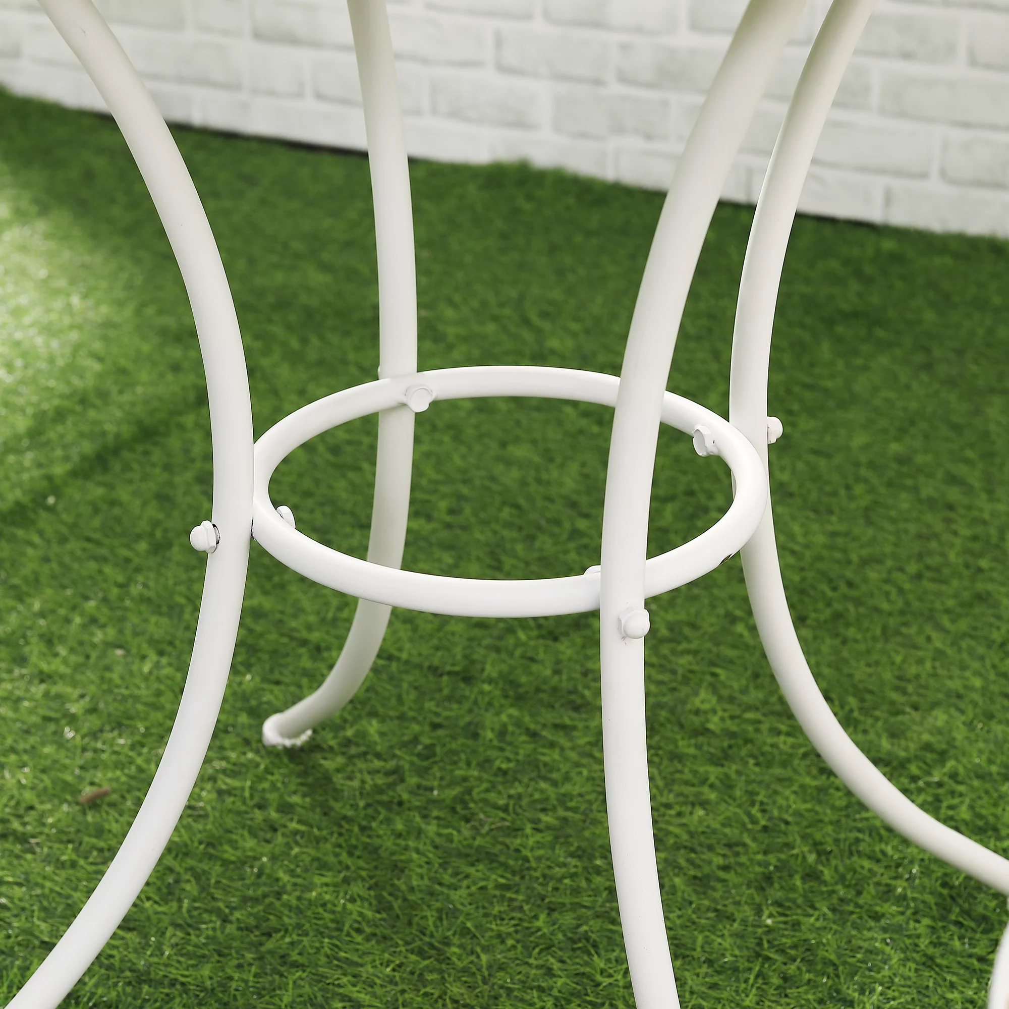 Outsunny Folding 3 Piece Bistro Set, Stone Table & Chairs, Flower Mosaic