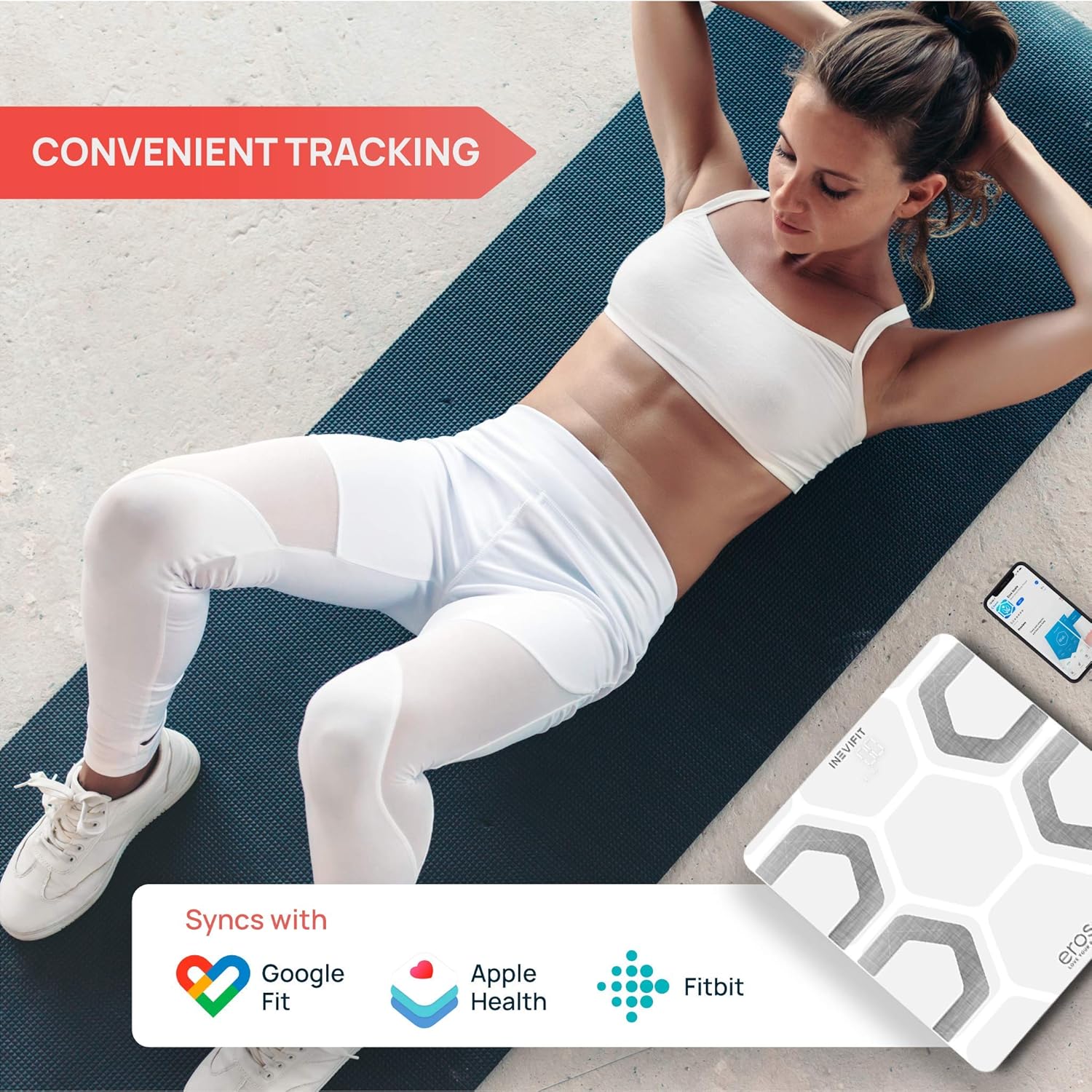 INEVIFIT EROS Bluetooth Body Fat Scale Smart BMI Highly Accurate Digital Bathroom Body Composition Analyzer with Wireless Smartphone APP 400 lbs 11.8 x 11.8 inch (White) Pack of 2