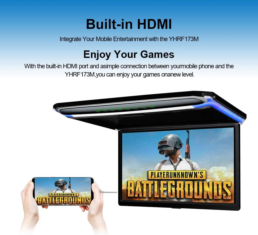 17.3 Car Overhead Flip Down Monitor Screen Dispaly 1080P Video HD Digital TFT Screen Wide Screen Ultra-Thin Mounted Car Roof Player HDMI IR FM USB SD