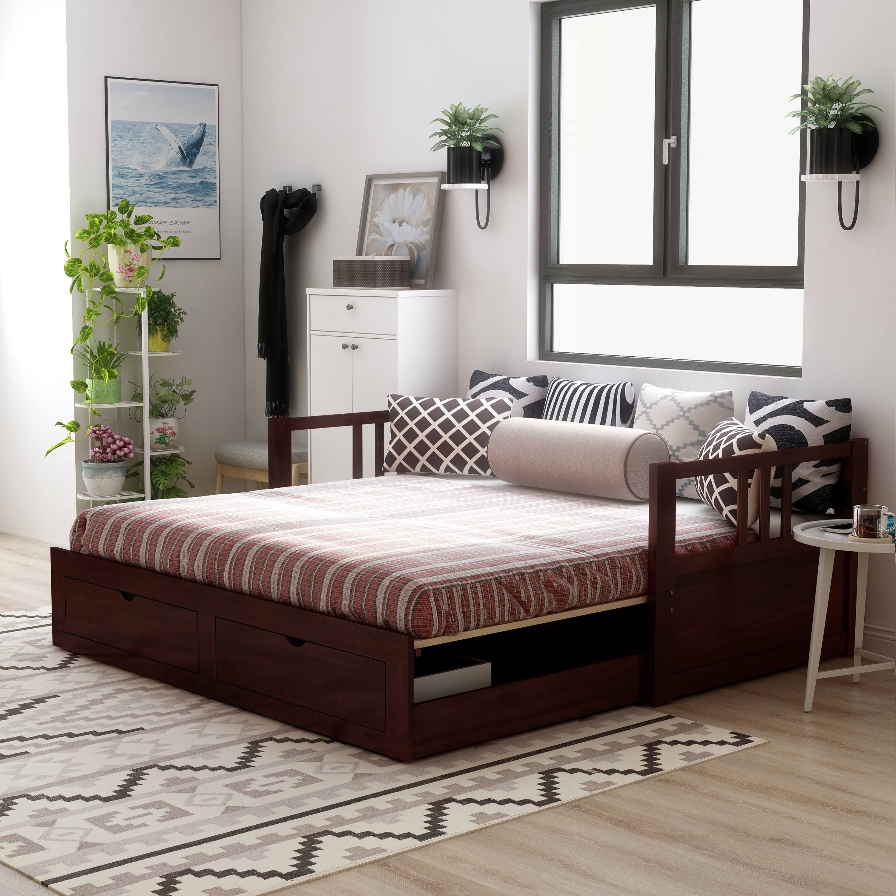 Furniture of America Abrielle Twin/King Expandable Storage Daybed - Brown