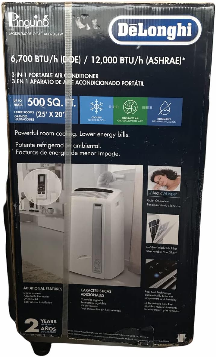DELONGHI PACAN370G1W-1AL 500 Sq. ft. Portable Air Conditioner 12,000 BTU In White