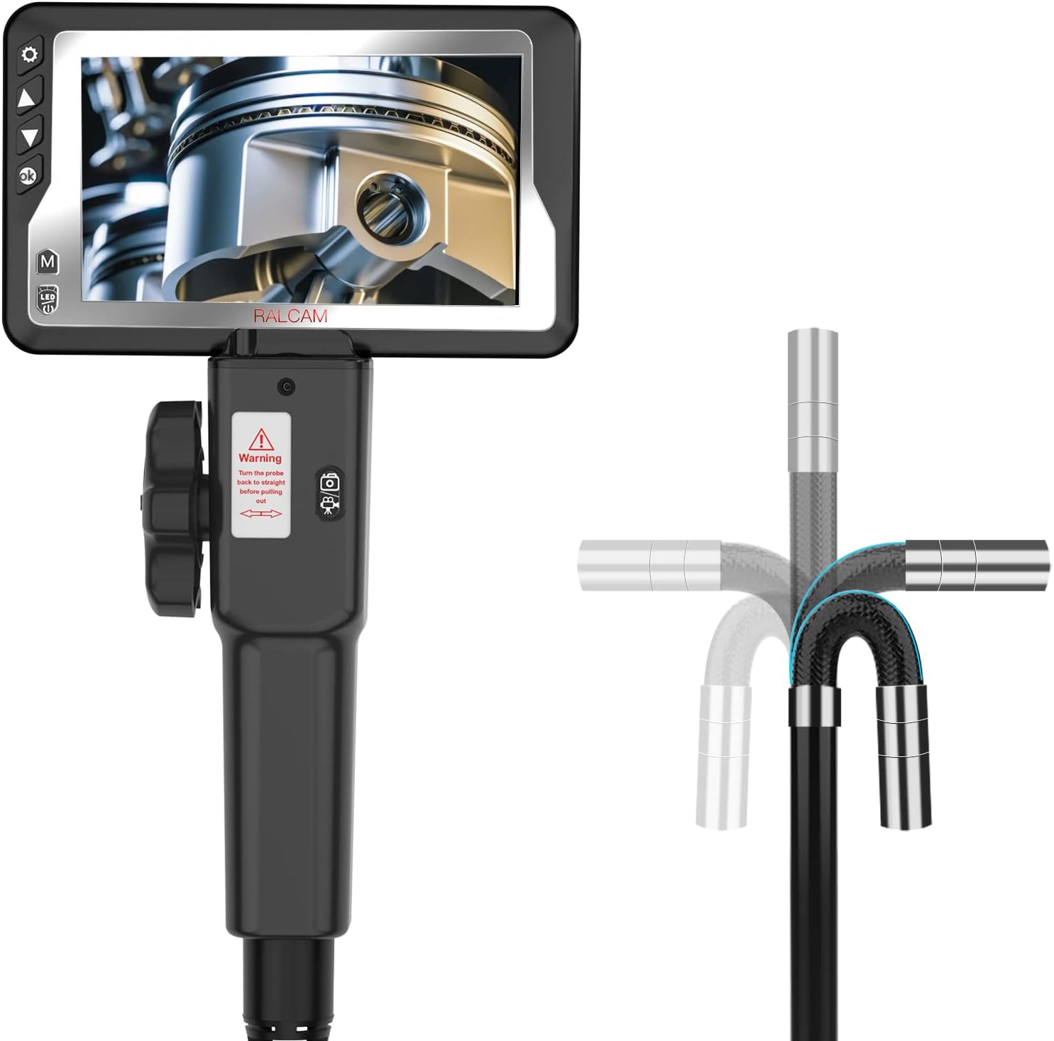 Ralcam Articulating Borescope Inspection Camera with 4.5" IPS LCD Industrial Endoscope,8 Adjustable LED, 0.33'' Len HD720P Flexible Snake Endoscope inspection camera within 6000mAh Rechargable battery