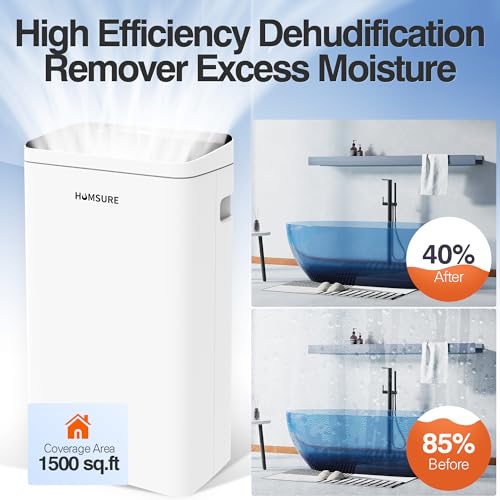 Dehumidifier 30 Pint 1500 Sq Ft, Dehumidifiers For Home, Dehumidifier With Drainage Hose In Basement Bathroom And Bedroom, Intelligent Humidity Control With 24 Hour Drying Timer