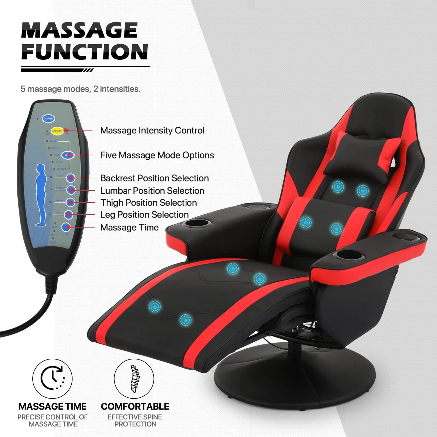 Gaming Recliner Chair PU Leather Lounging Video Gaming Couch Adjustable Backrest Living Room Single Sofa With 2 Speakers & Side-Organizer Bag, Bedroom Movie Theater Chair RV Recliner, Red