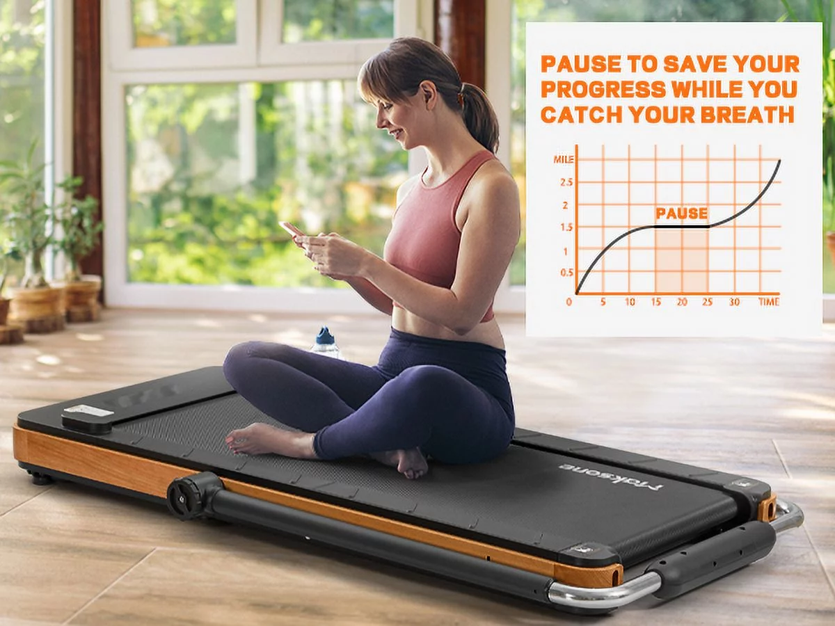 Maksone 3HP Folding Walking Pad, Wood Under Desk Treadmill with Adjustable Handlebar with Remote Control