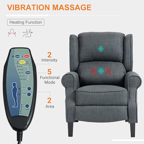 HOMCOM Vibration Massage Recliner Chair for Living Room with Heat, Wingback Single Sofa, Modern Suede Fabric Push Back Reclining Chair with Footrest, Side Pocket, Black