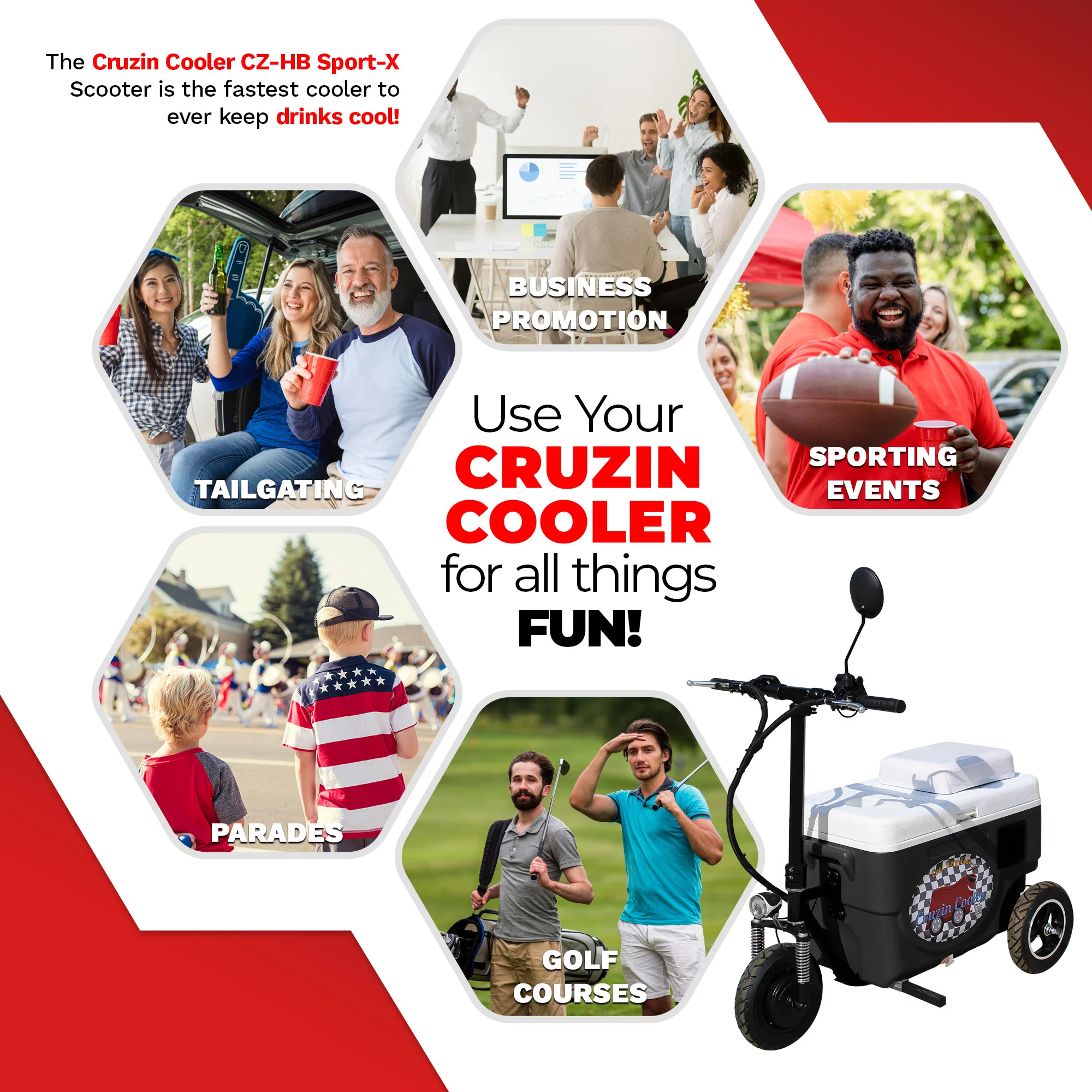 Cruzin Cooler CZ-HB SPORT-X Motorized Ice Chest Scooter, 13 MPH Top Speed