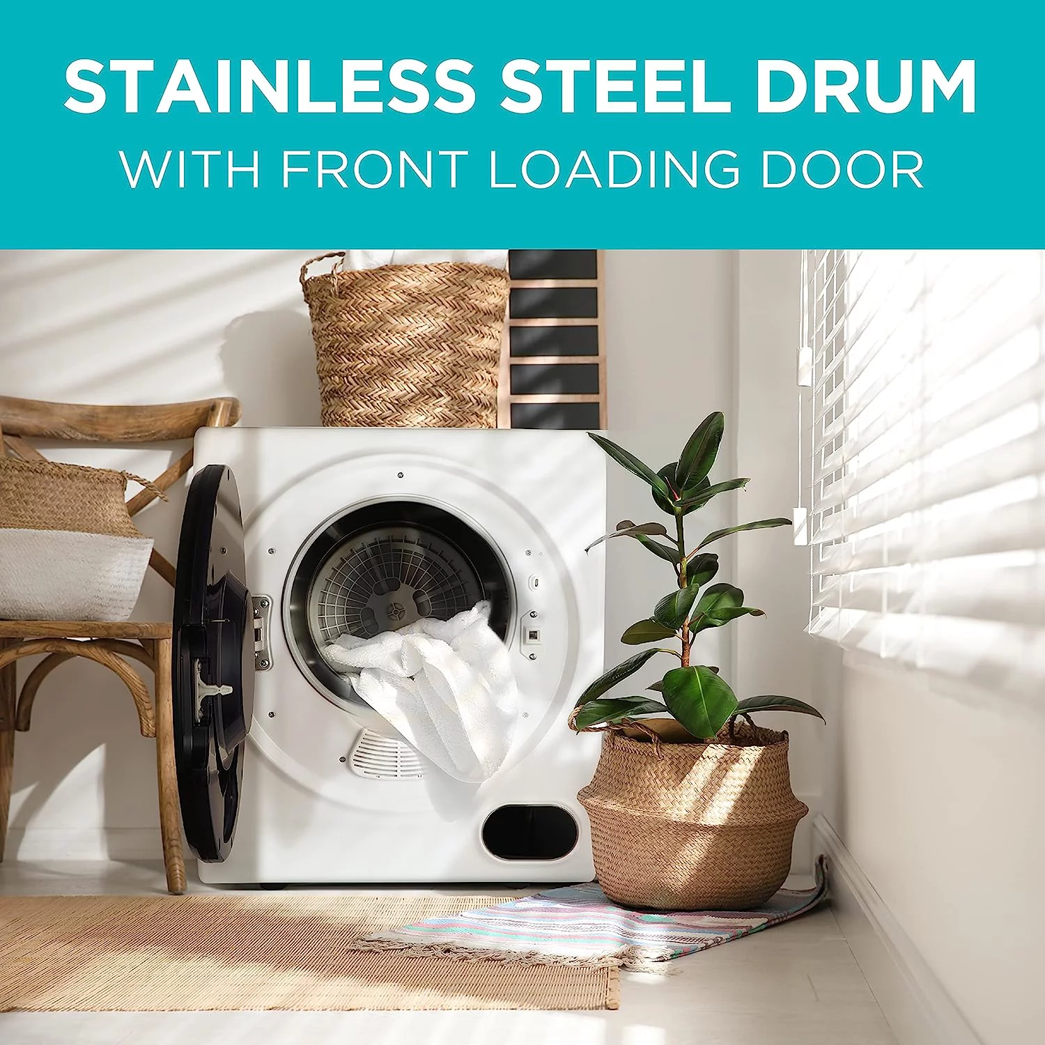 BLACK+DECKER BCED15 Compact Clothes Dryer, 1.5 Cu. Ft. 850W Electric Dryer, 120V Vented Portable Dryer with Stainless Steel Drum, Mini Dryer for 3.3 lbs. of Laundry for Standard Wall Outlet
