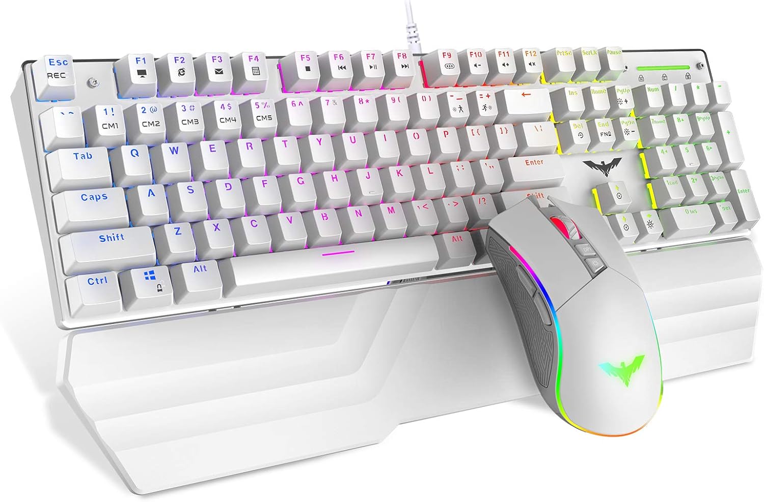 Havit Mechanical Keyboard and Mouse Combo RGB Gaming 104 Keys Blue Switches Wired USB Keyboards with Detachable Wrist Rest, Programmable Gaming Mouse for PC Gamer Computer Desktop (Black)