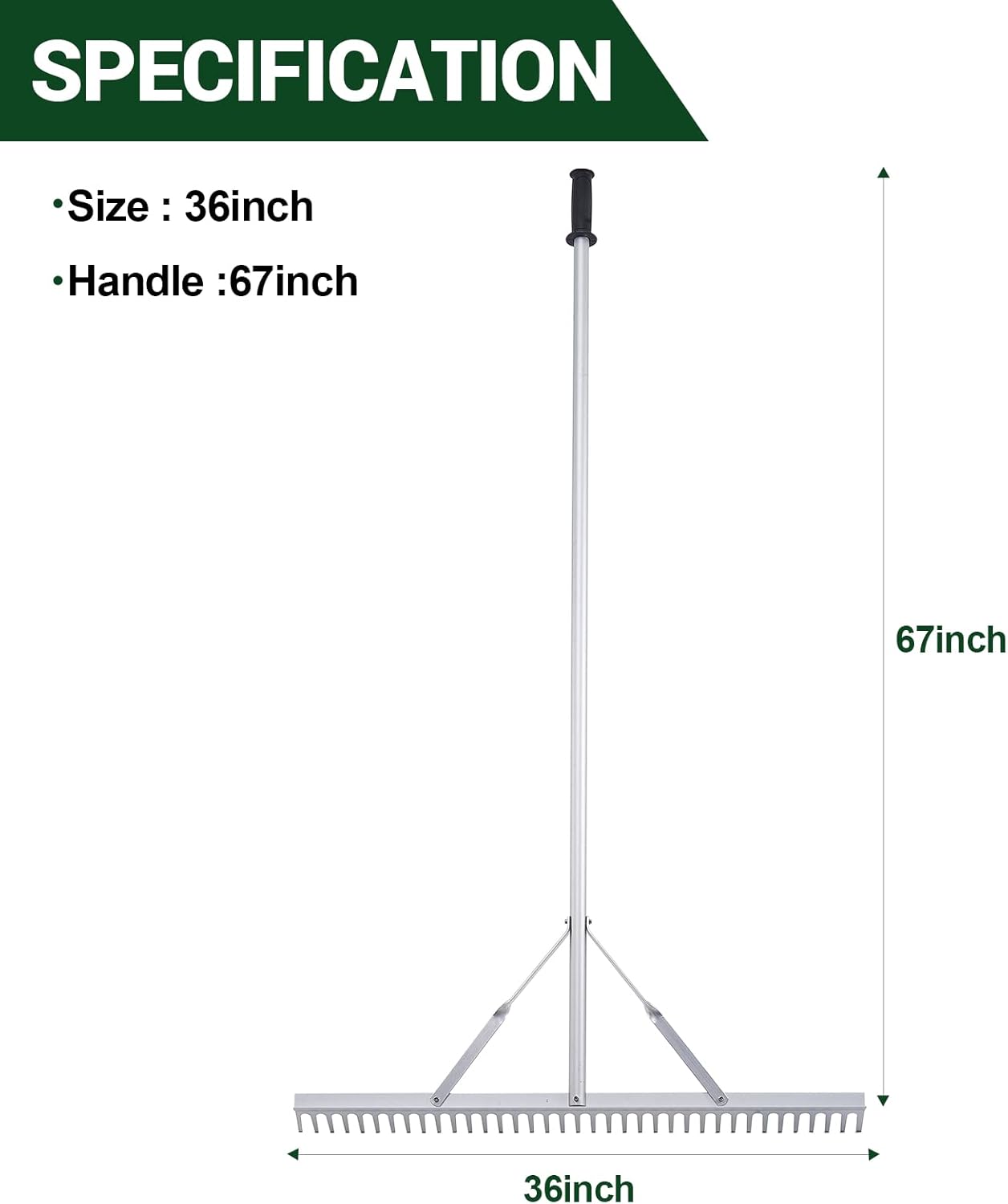 Aluminum Landscape Rake Tool for Lake Garden Pond Beach Landscaping 36 Rake Head