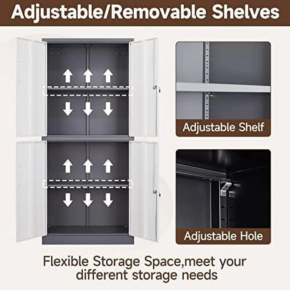 HBBOOMLIFE Metal  Cabinet with Lock 71" White Garage Cabinet with 2 Doors and 5 Adjustable Shelves  Steel Locking Cabinets Tall Tool  Cabinet  Lockable File Cabinet for Home Office  P - Curated Treasures Market