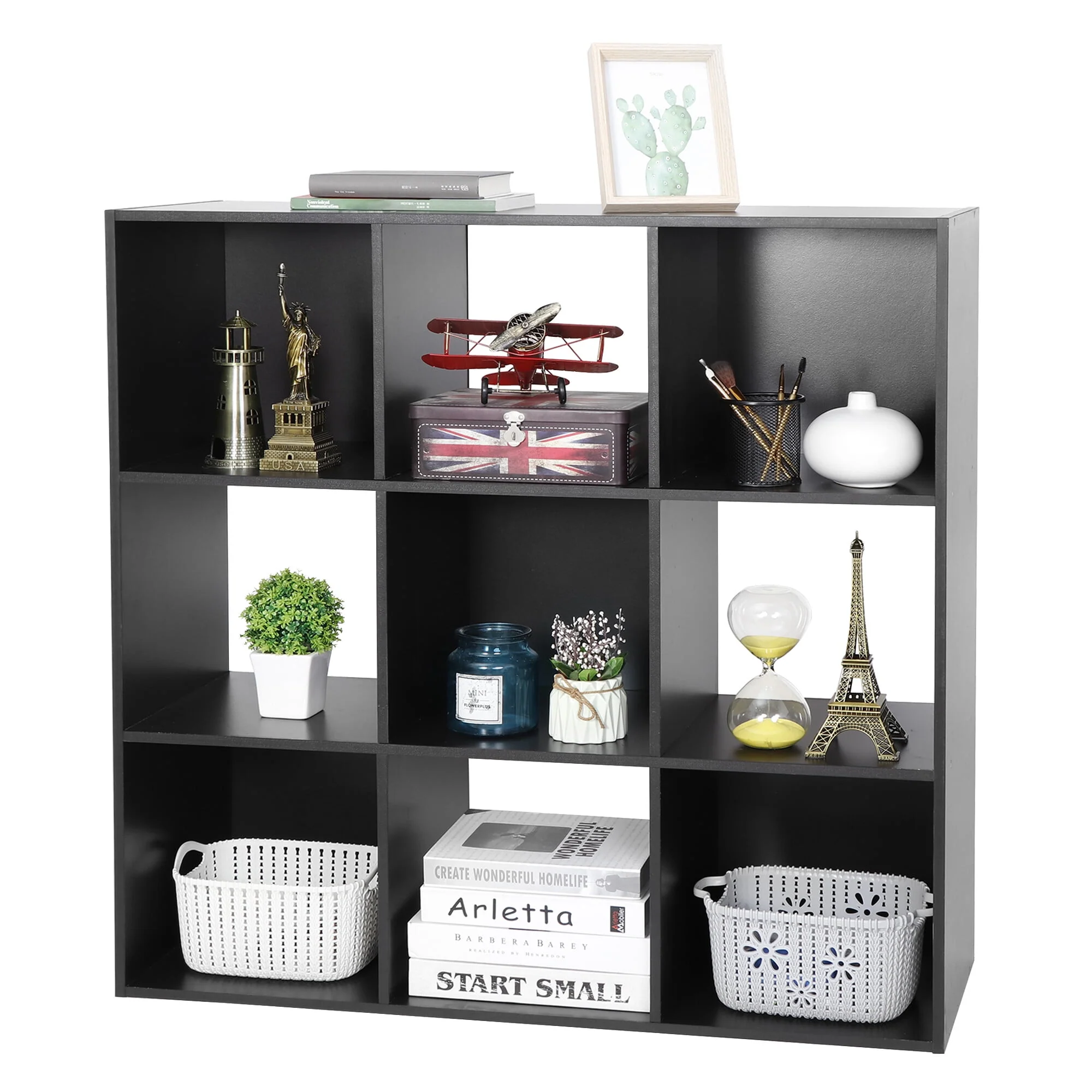ZENY 9 Cubes Wooden Cube Organizer Bookcase Cubecials Cabinet Storage (Black)
