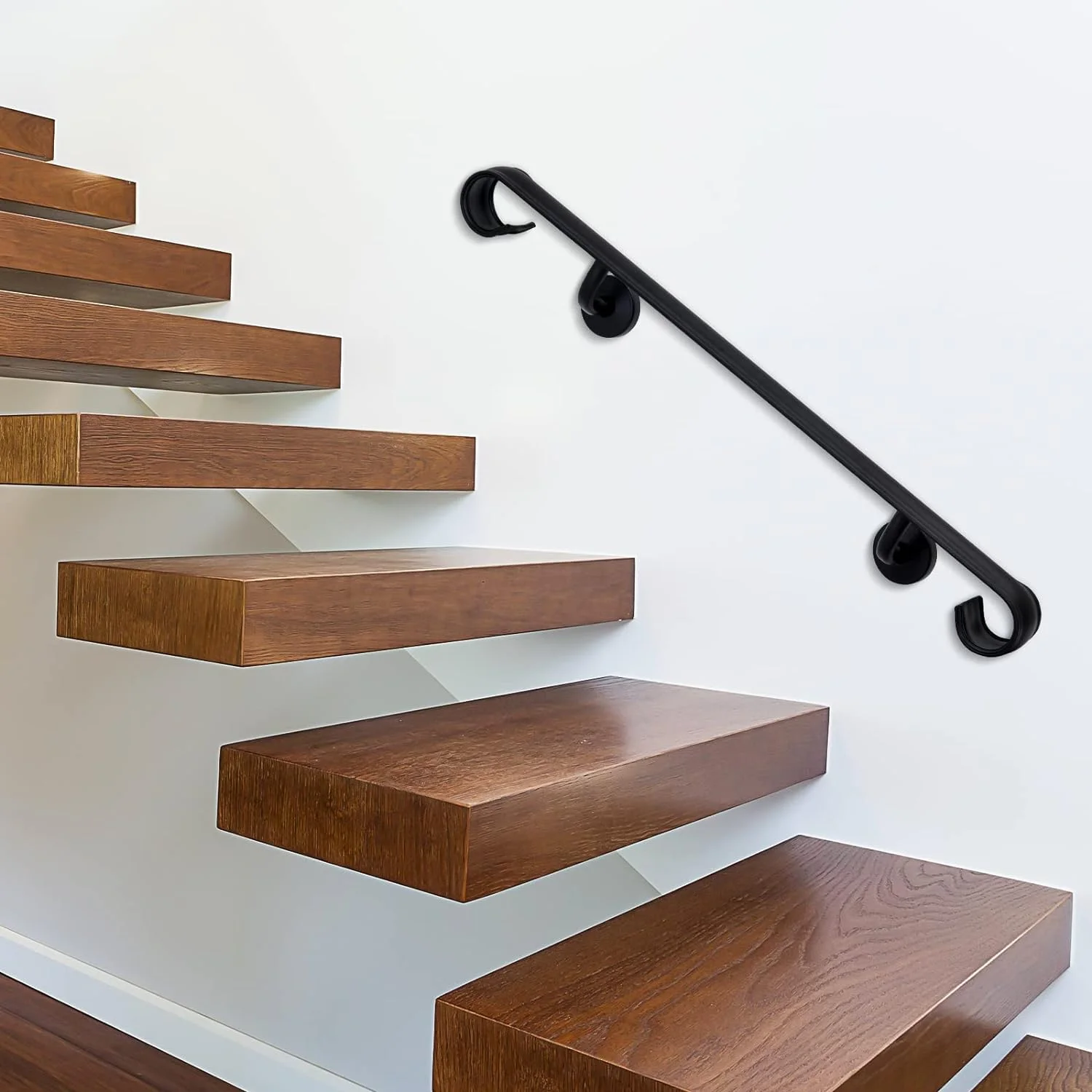 AUCHI Wall Handrail Wrought Iron, Stair Handrail Safety Non-Slip and Rust Resistant, Wall Mount Handrail Fits 4-5 Steps for Indoor or Outdoor Stairs - Curated Treasures Market