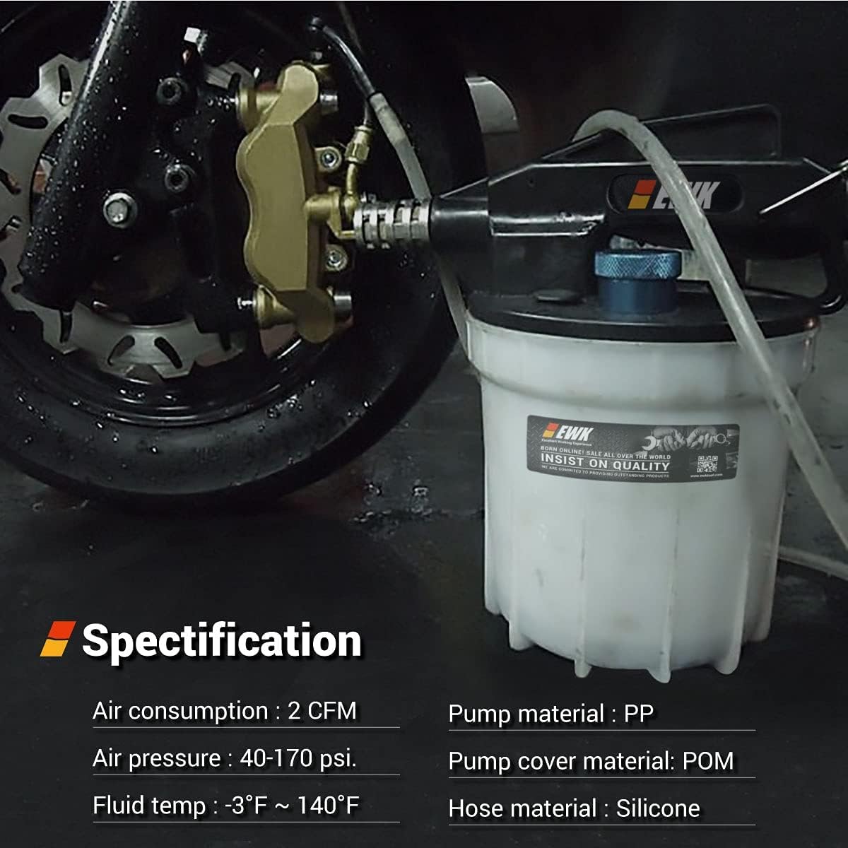 EWK Patented 2L Pneumatic Vacuum Brake Bleeder Fluid Pump with Bleeding Hose