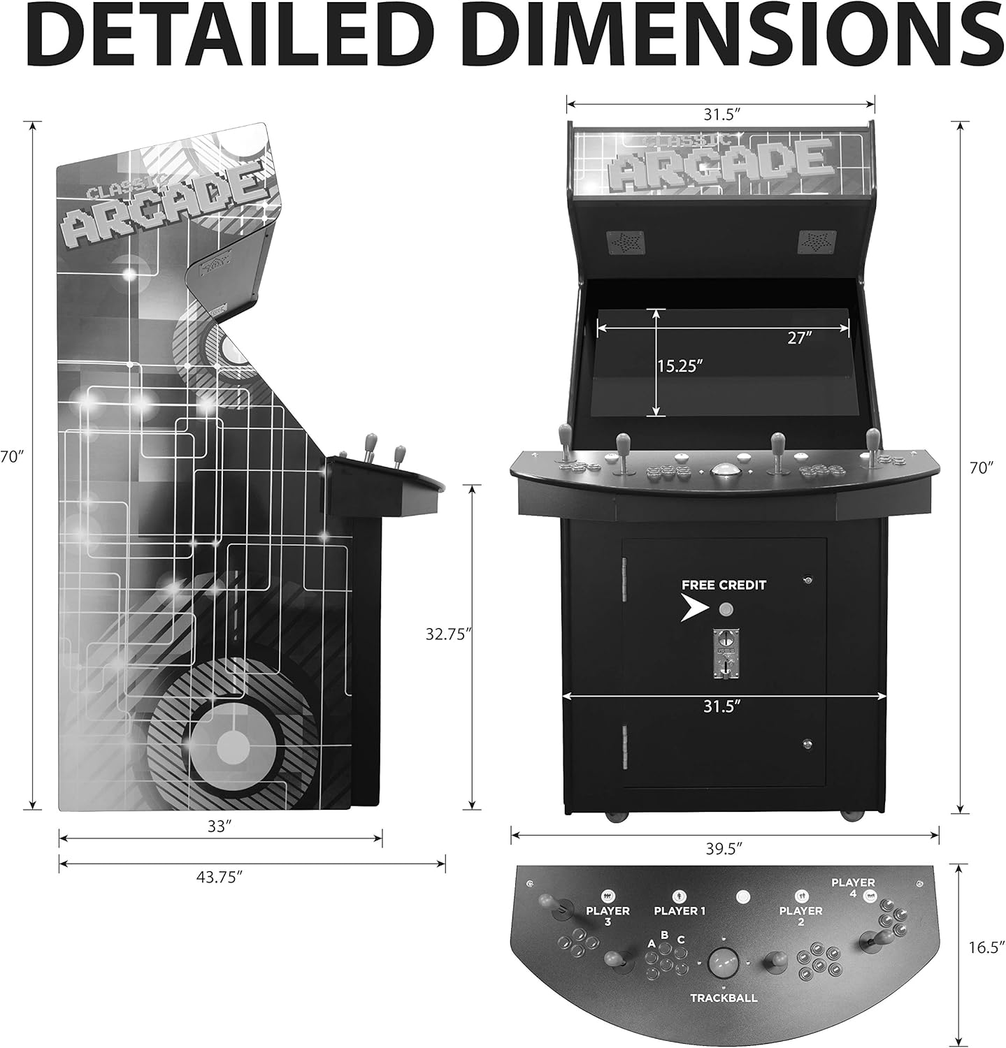 Creative Arcades Full Size Stand-Up Commercial Grade Arcade Machine | 4 Player | 3500 Games | 32" LCD Screen | 4 Sanwa Joysticks | Trackball | 2 Stools Included | 3 Year Warranty