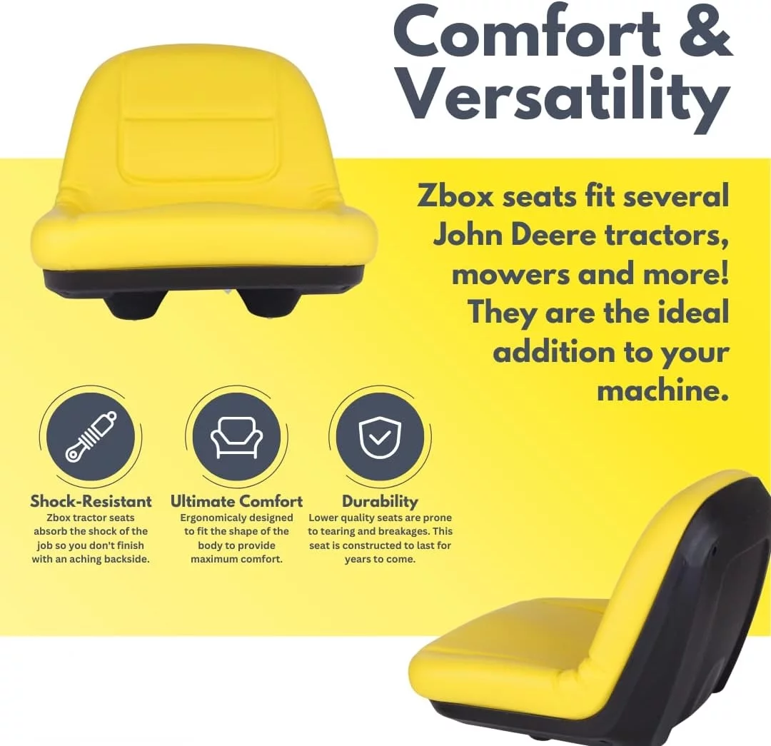 Mower Seat - Fits John Deere E130, G110, L100, L105, L107, L110 - Should Fit AUC11476, GY21210, GY20664 - Compatible With Some John Deere Tractor & Riding Mower Seat (Black & Yellow)