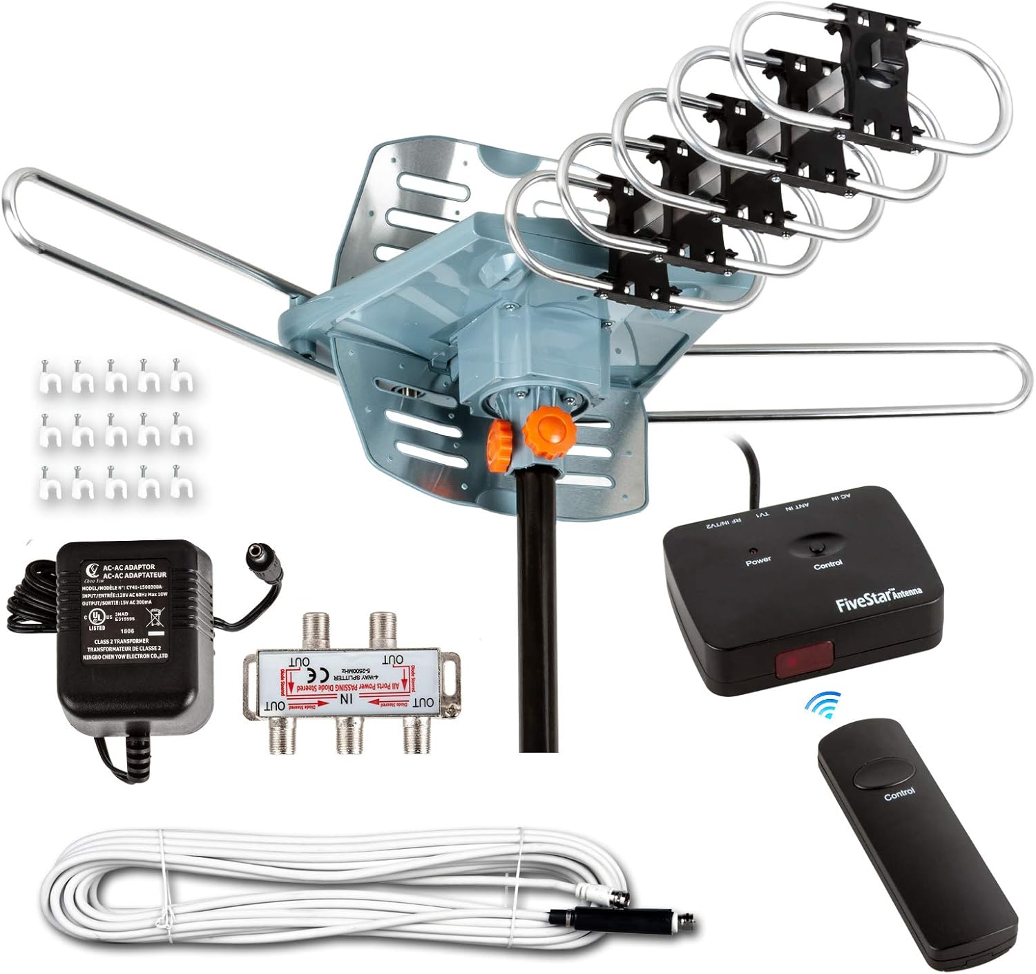 Five Star [Newest 2020] HDTV Antenna Amplified Digital Outdoor Antenna 150 Miles Range, 360 Degree Rotation Wireless Remote, with 40FT RG6 Coax Cable Installation Kit and Mounting Pole 5 TVs