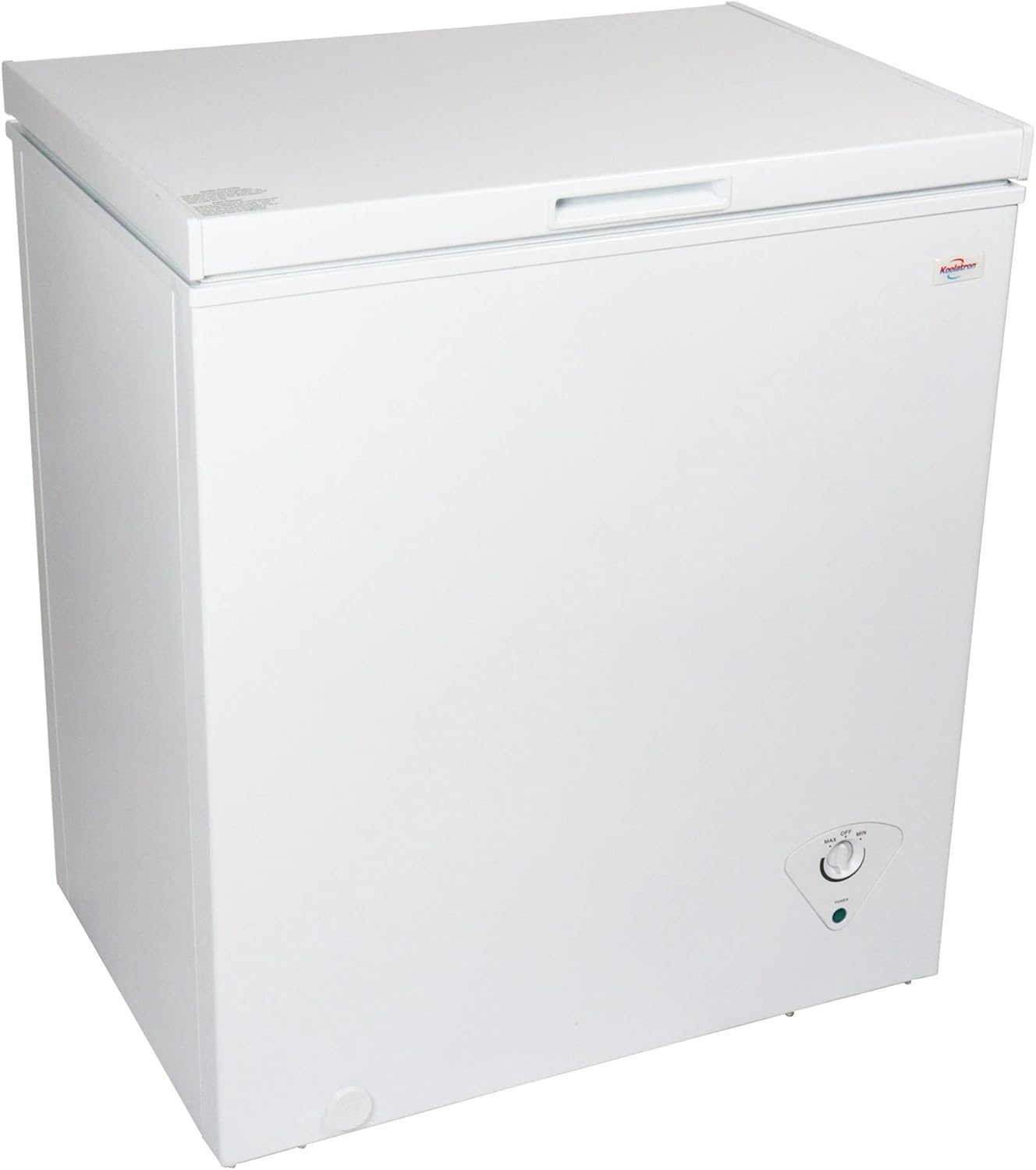 Koolatron Compact Chest Freezer, 5.5 cu ft (155L), White, Manual Defrost Deep Freeze, Storage Basket, Space-Saving Flat Back, Stay-Open Lid, Front-Access Defrost Drain, for Apartment, Condo, Cottage