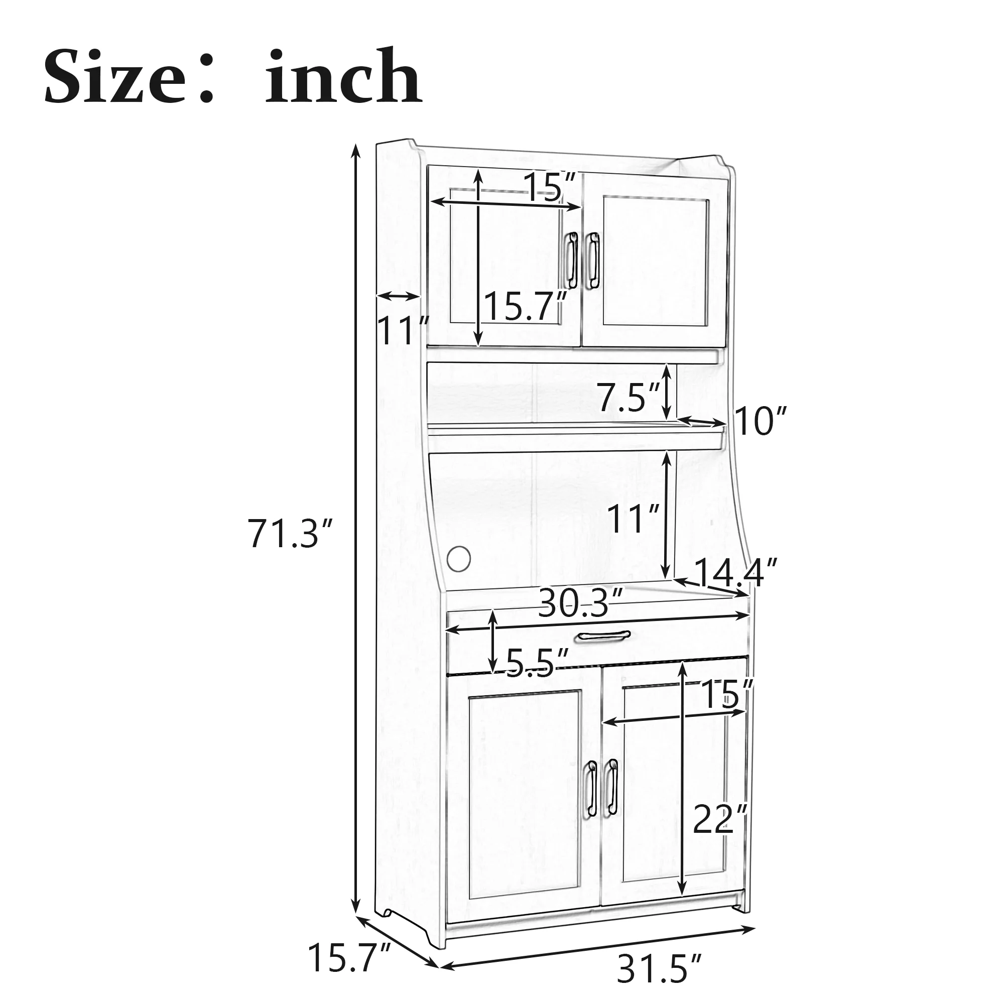 Bellemave 71" Kitchen Pantry Storage Cabinet, Wood Freestanding Hutch Cabinet with Doors and Adjustable Shelves,White - Curated Treasures Market