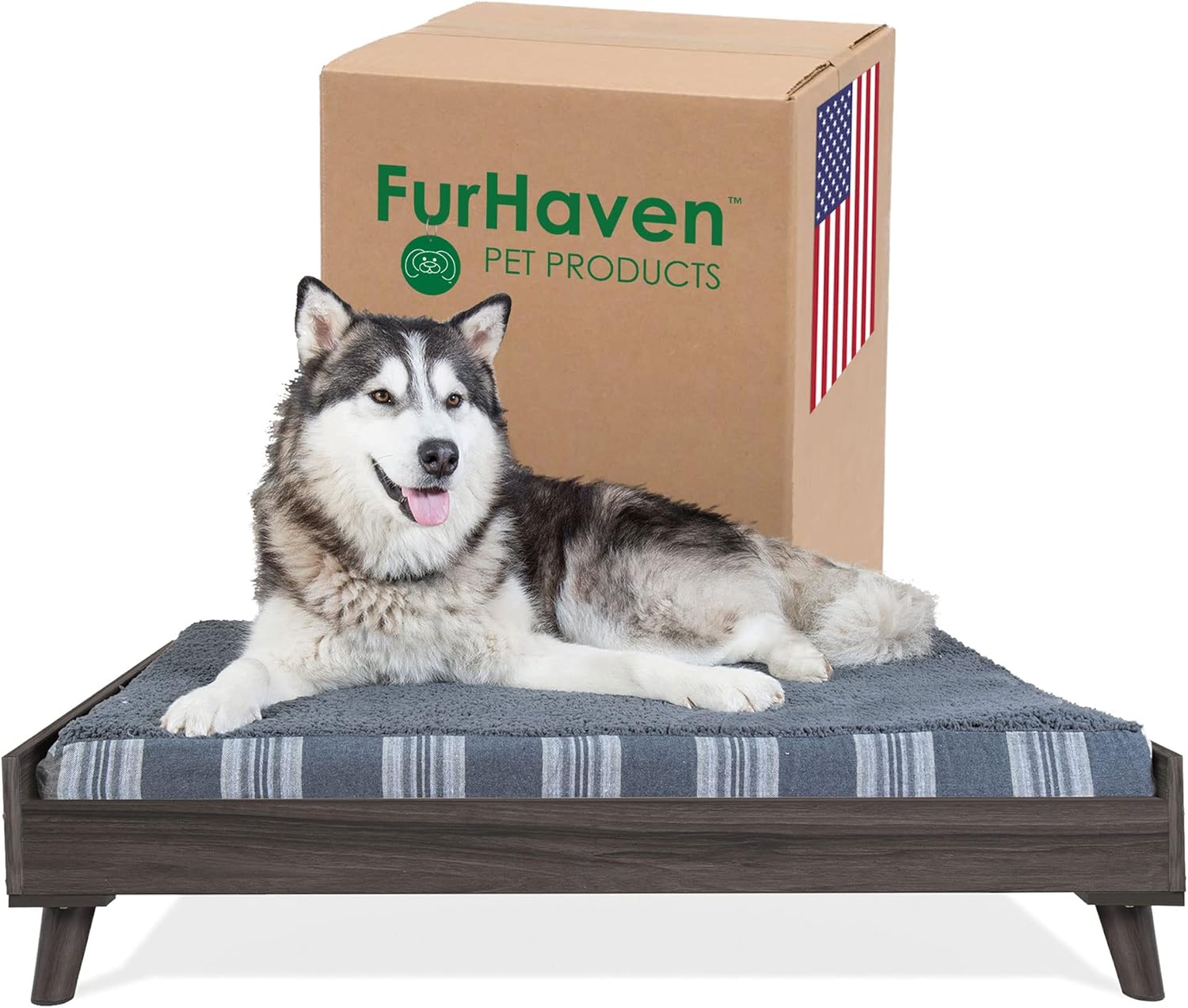 Furhaven Pet Furniture for Dogs and Cats - Mid-Century Modern Style Elevated Dog Bed Frame, Compatible with Furhaven Beds, Gray Wash, Large