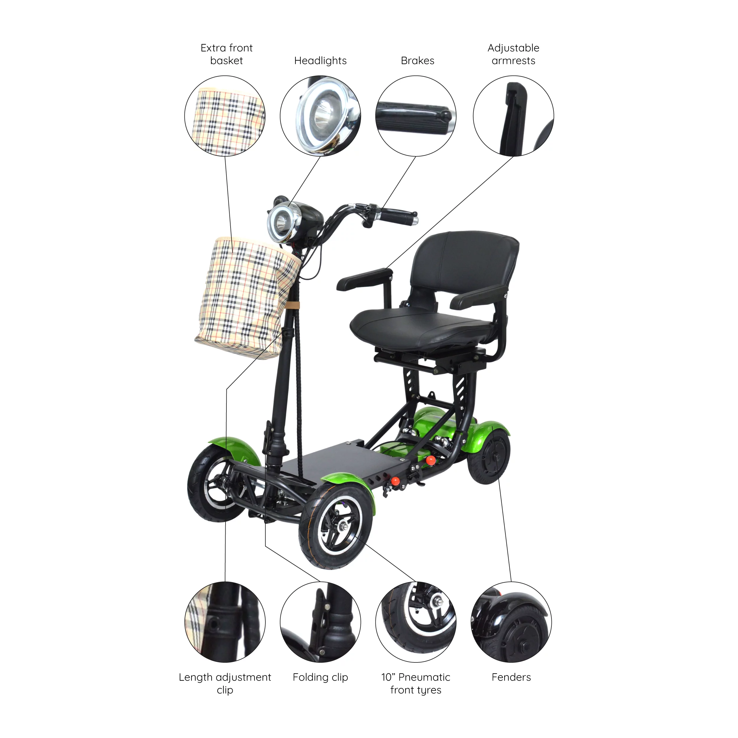 Bangeran Electric Mobility Scooter, 4 Wheel Foldable Portable, Up to 12 Miles - Blue