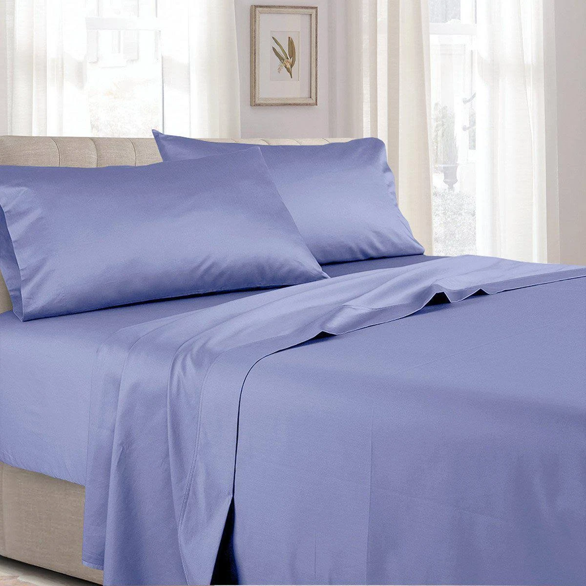 Attached Waterbed Sheets Solid 100-percent Cotton 300 Thread Count: King, Sage