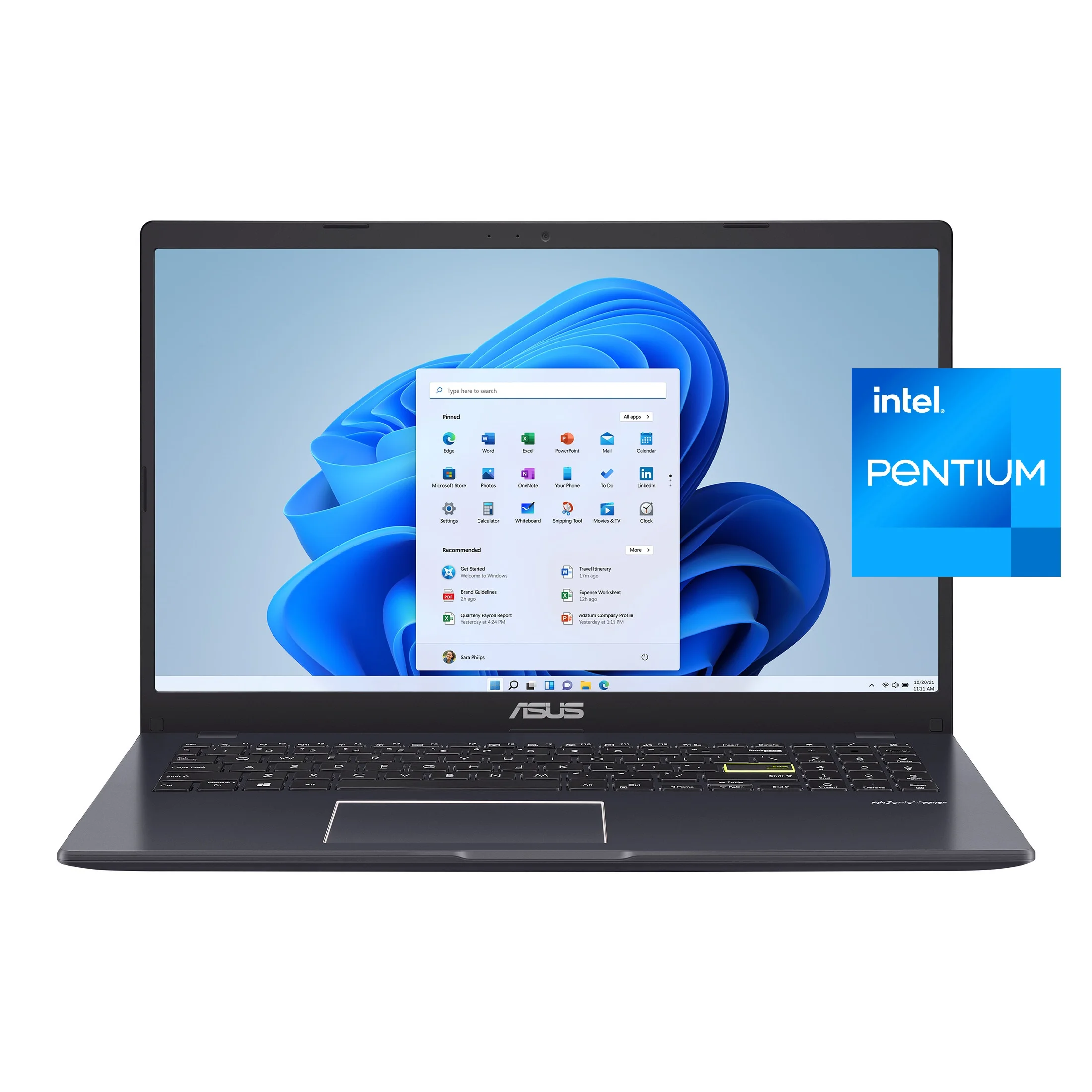 ASUS 15.6" FHD Laptop, Intel Pentium, 4GB RAM, 128GB eMMC, Windows 11 Home in S mode with One Year of Microsoft 365 included,  L510MA-WS21